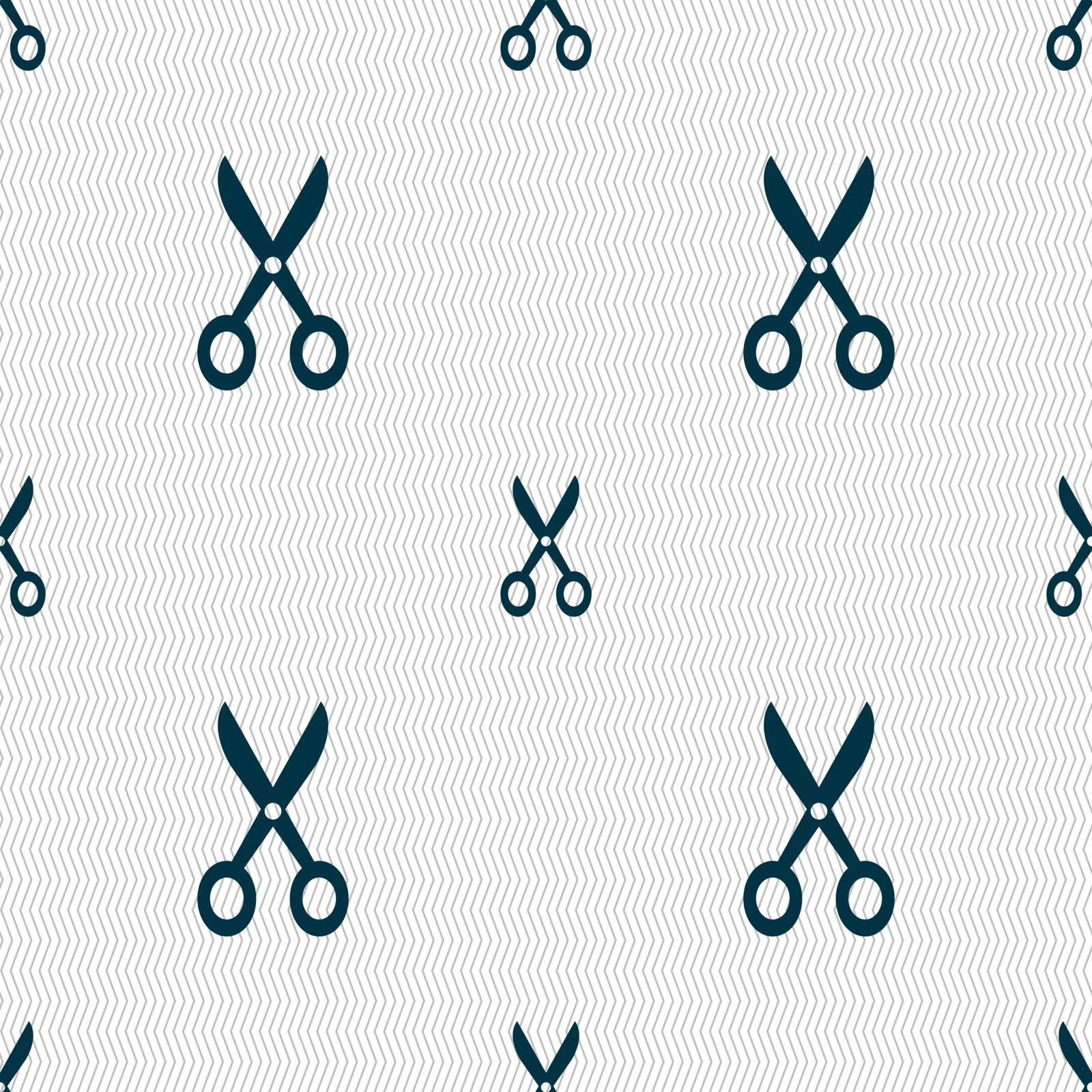 Scissors icon sign. Seamless pattern with geometric texture. Vector illustration