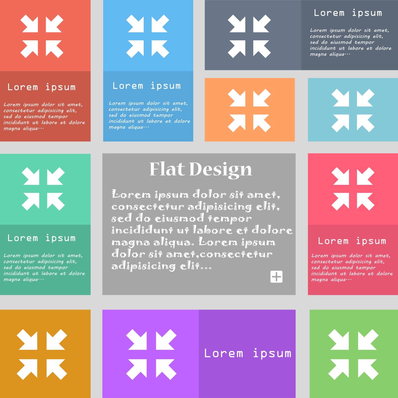 Exit full screen icon sign. Set of multicolored buttons with space for text. Vector illustration