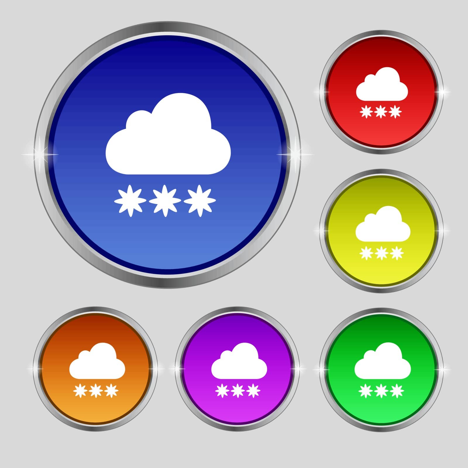 snow cloud icon sign. Round symbol on bright colourful buttons. Vector by serhii_lohvyniuk