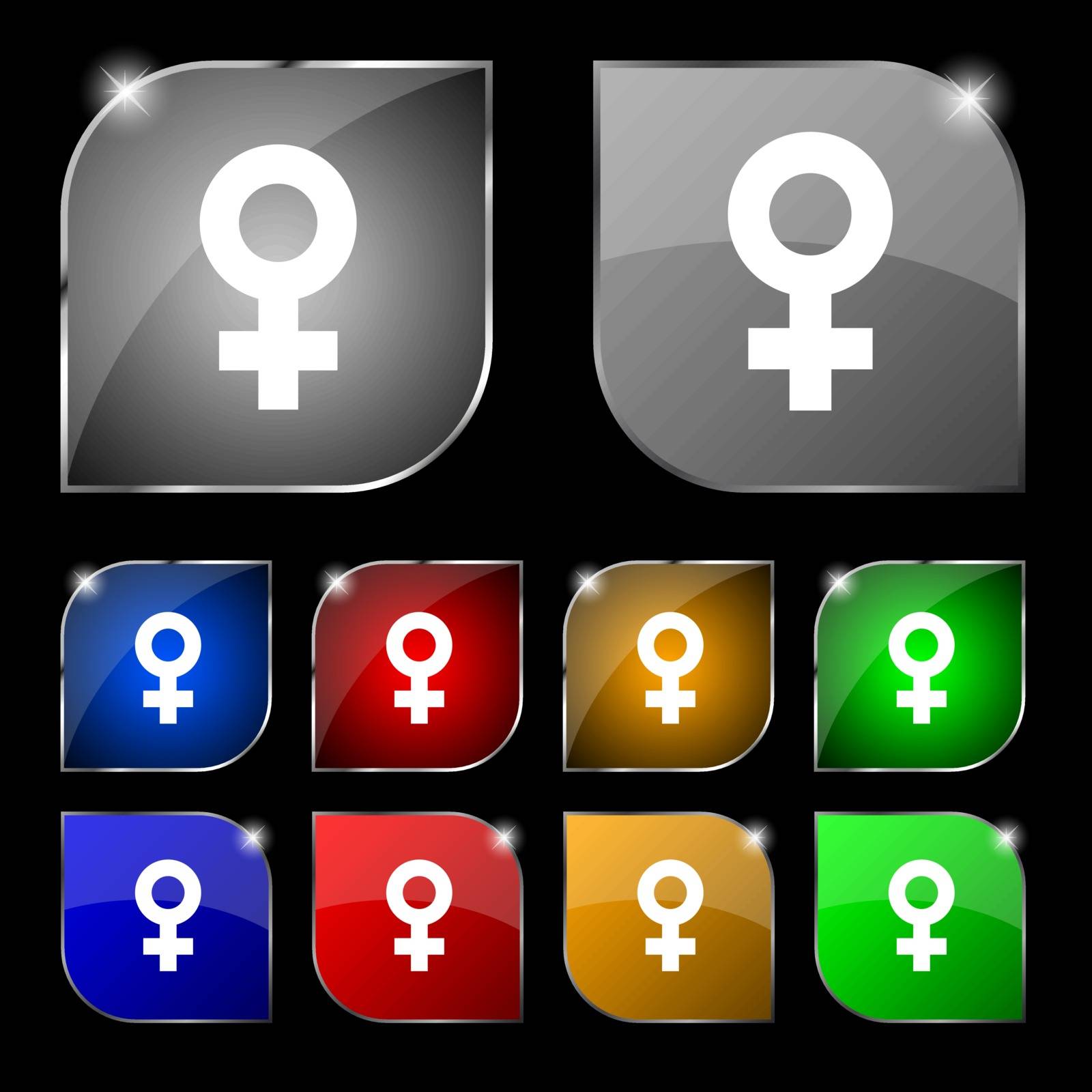 female icon sign. Set of ten colorful buttons with glare. Vector by serhii_lohvyniuk