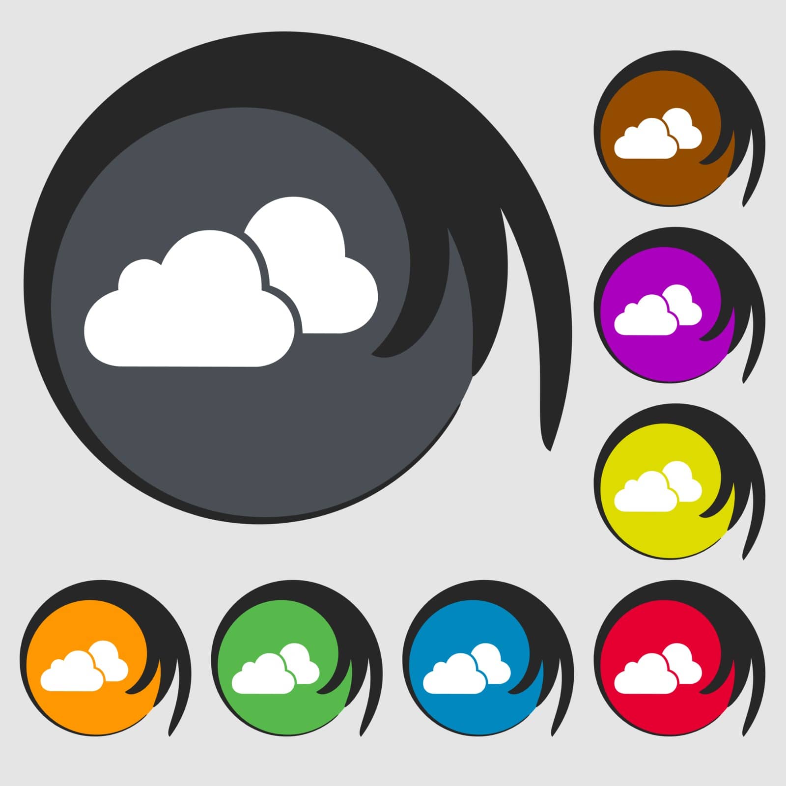 clouds icon. Symbols on eight colored buttons. Vector illustration