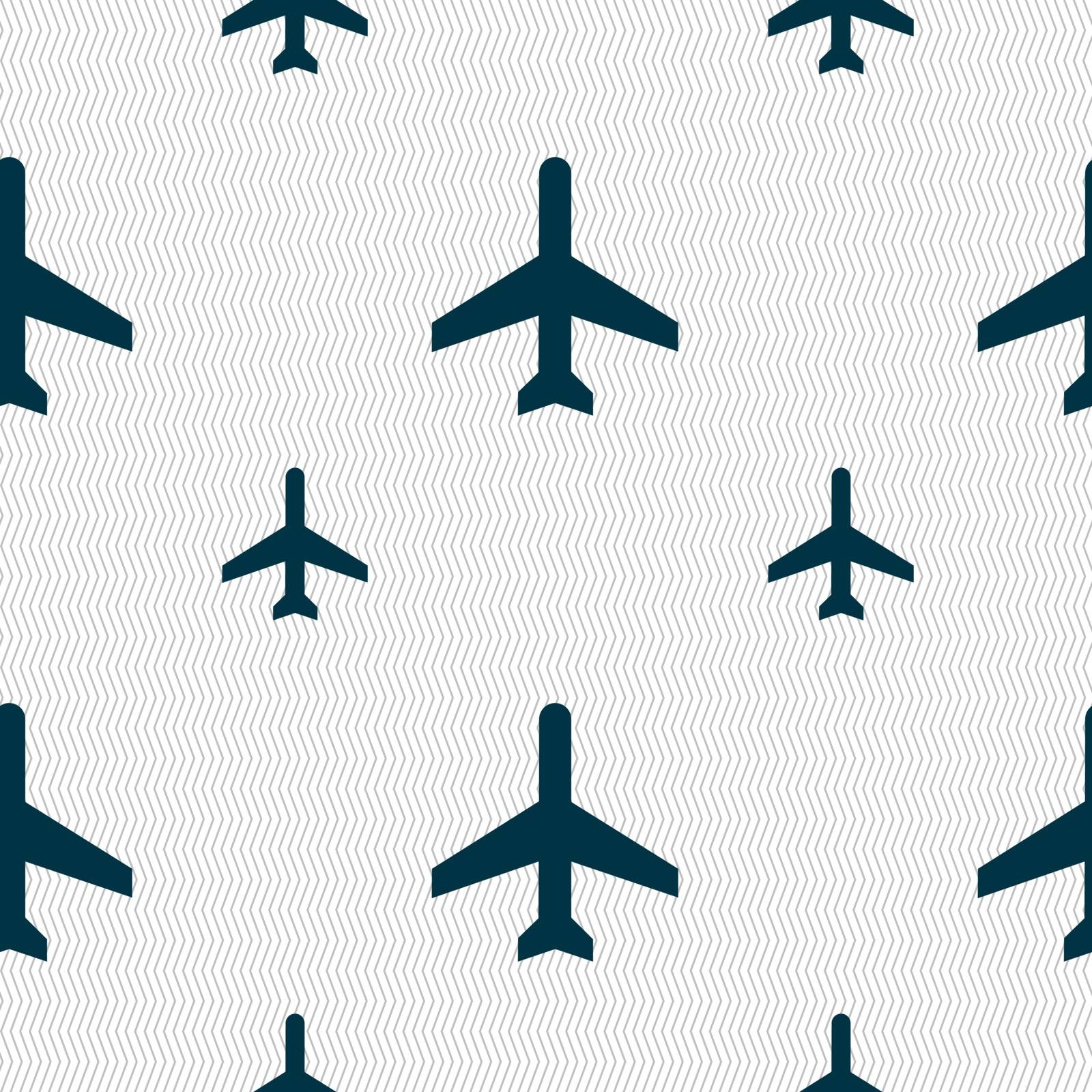 Plane icon sign. Seamless pattern with geometric texture. Vector illustration