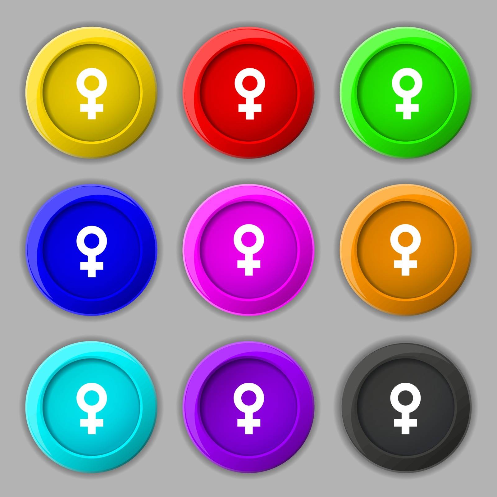 female icon sign. symbol on nine round colourful buttons. Vector illustration