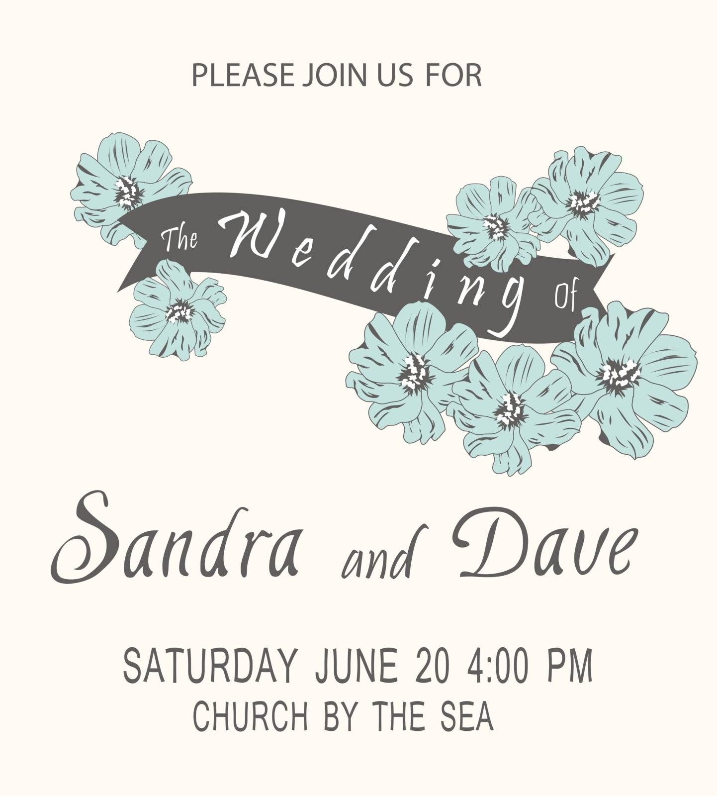 vector illustration of a wedding invitation with flowers