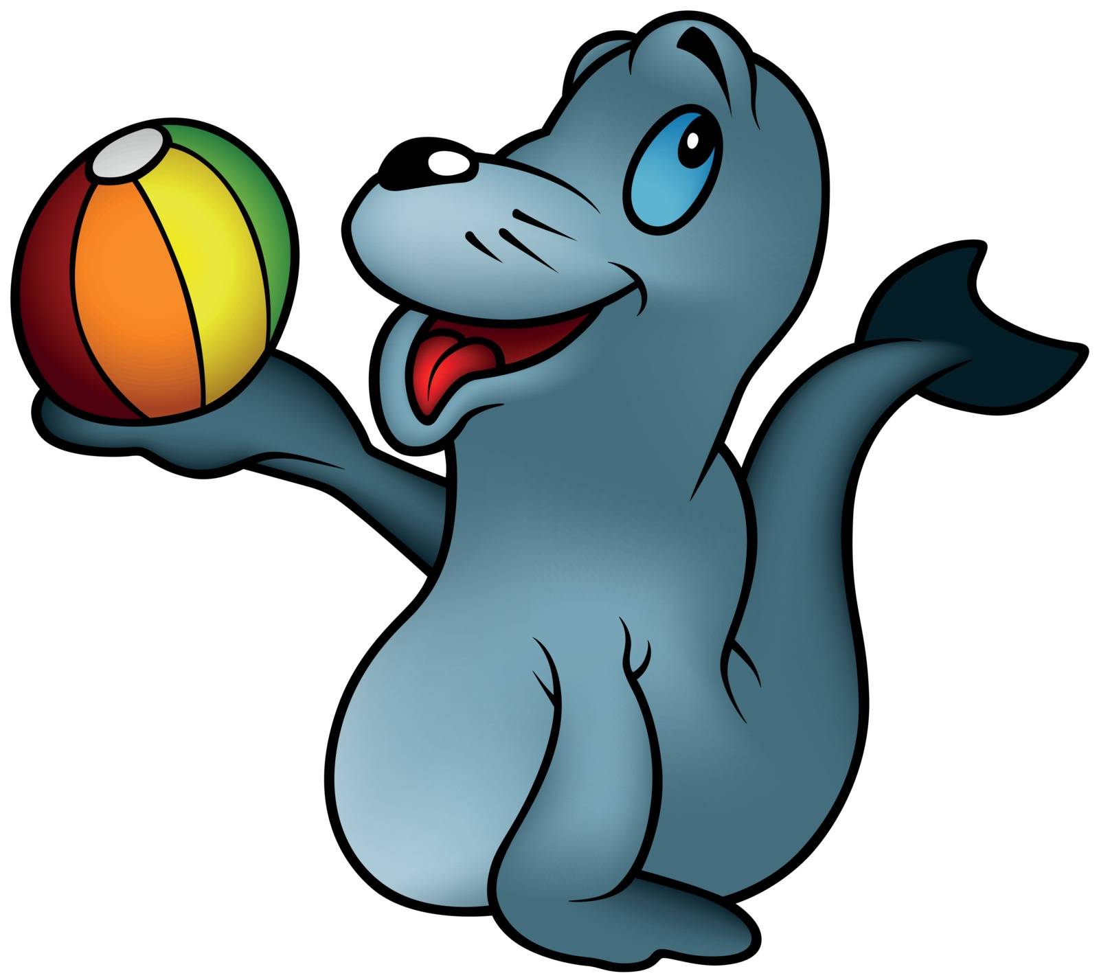 Seal playing With a Ball - Colored Cartoon Illustration, Vector