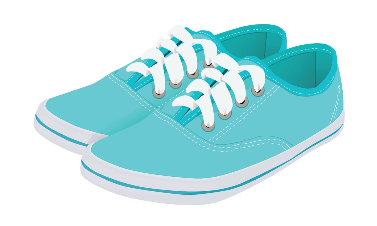 Blue running shoes with laces on a white rubber sole