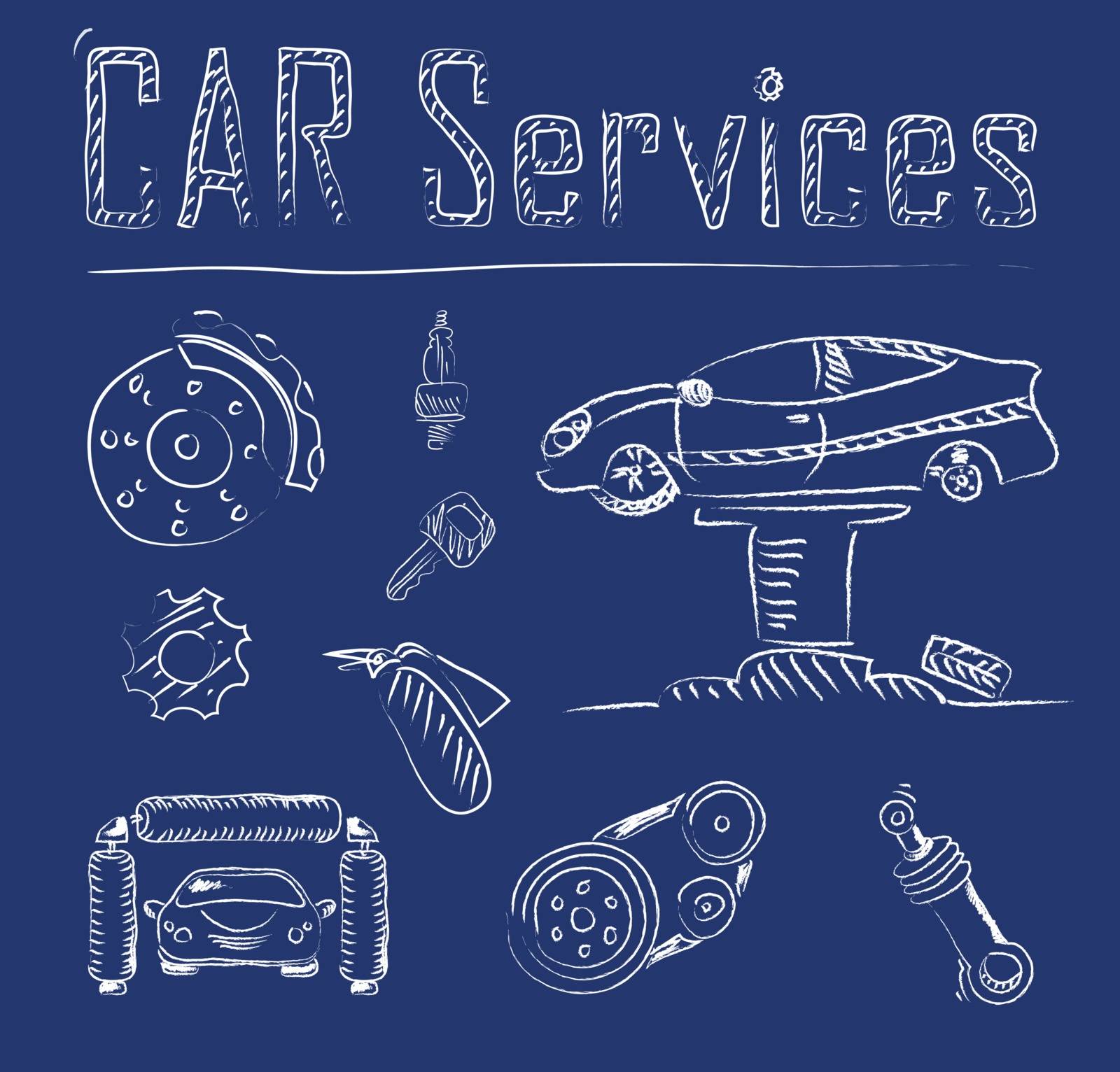 Car service doodles vector icon set in eps 10
