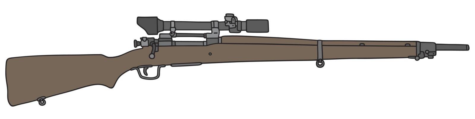 Hand drawing of an old military rifle with a telescope