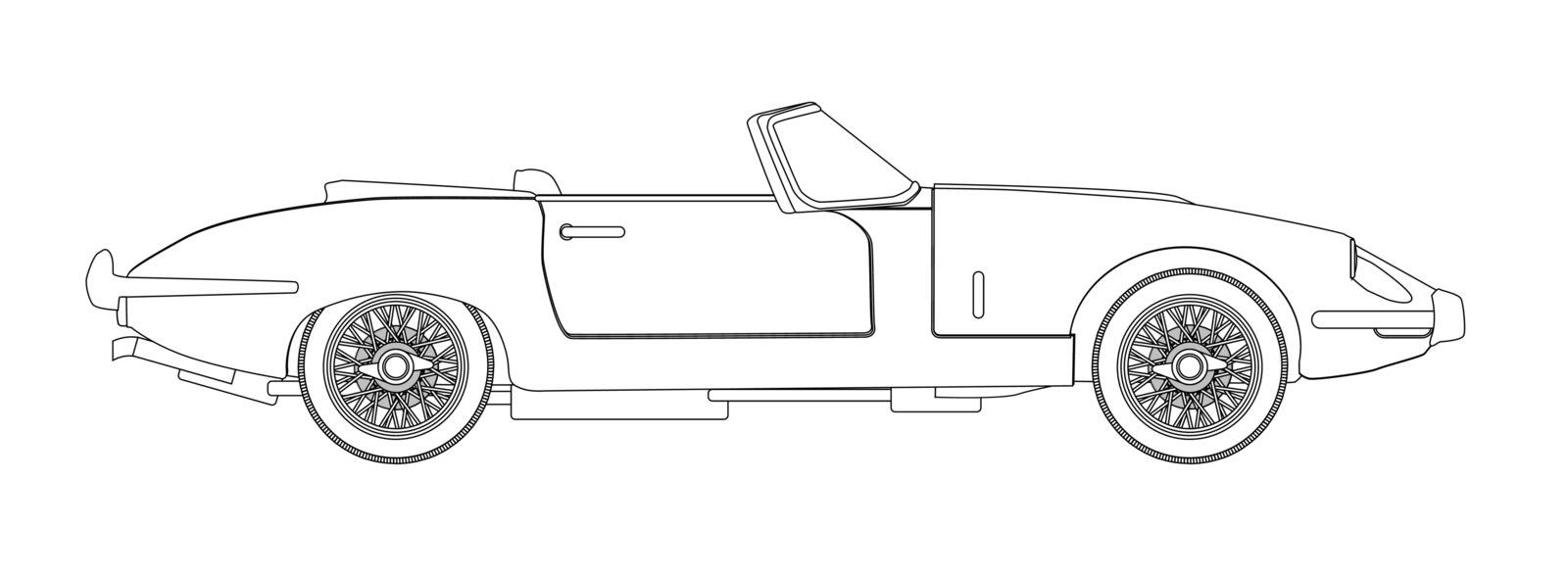 A typical sleak British style open top sports car in outline