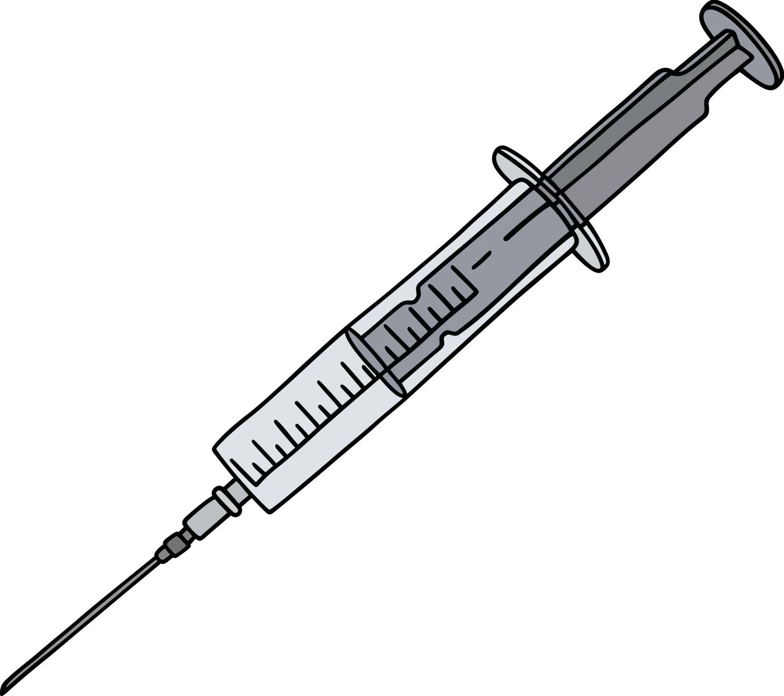 Hand drawing of a small plastic syringe