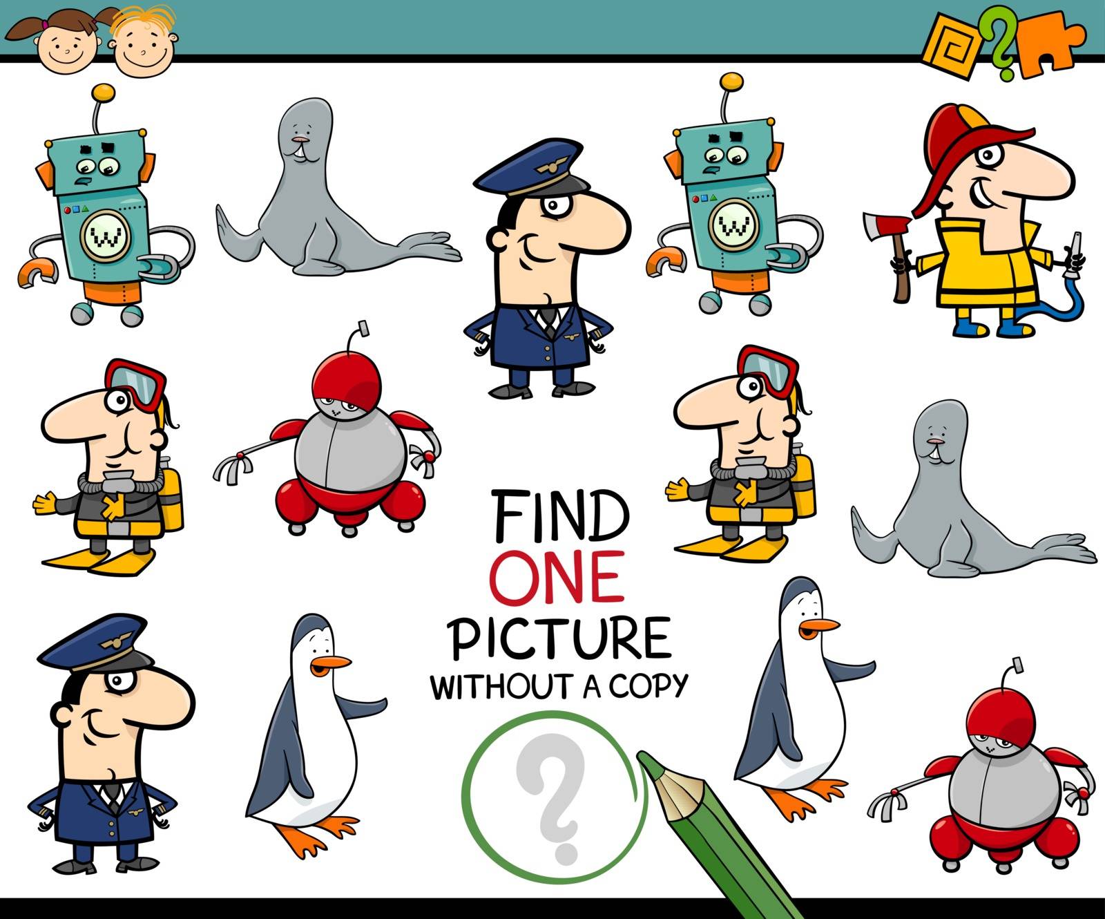 Cartoon Illustration of Educational Task of Find Single Item for Preschool Children