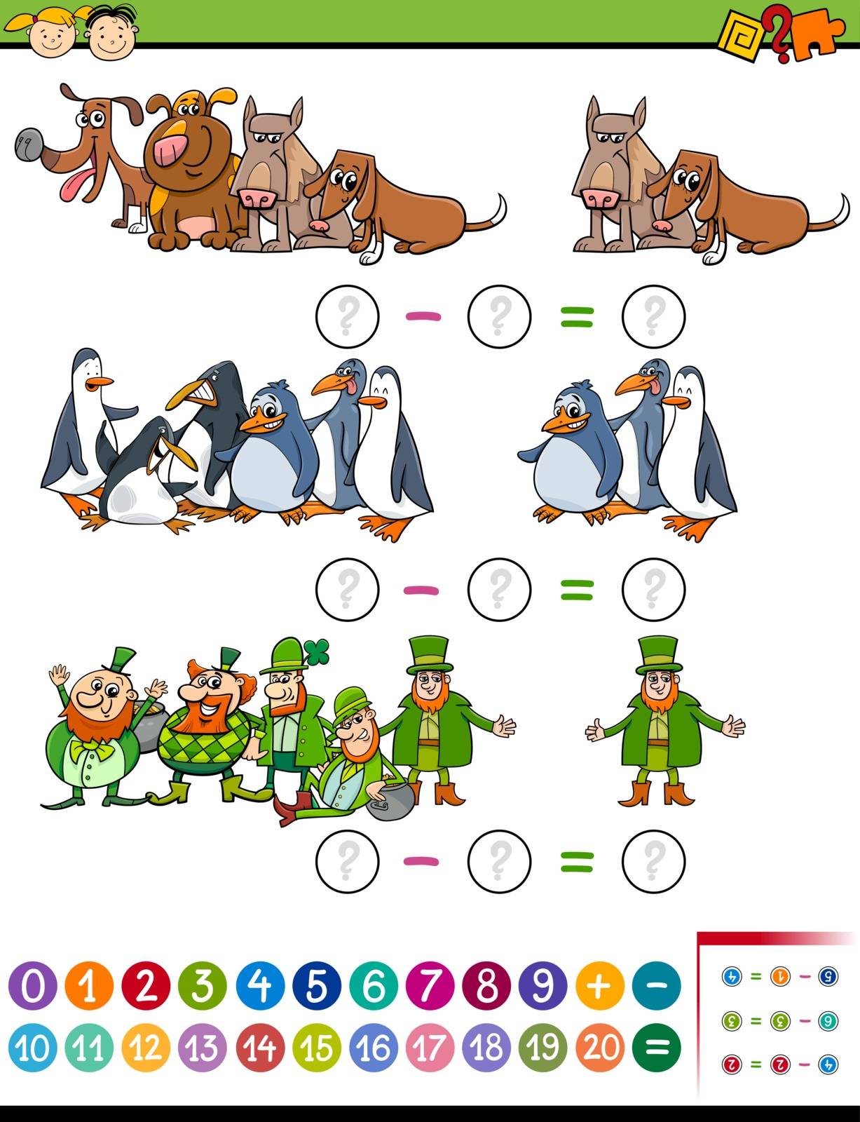 Cartoon Illustration of Education Mathematical Subtraction Task for Preschool Kids