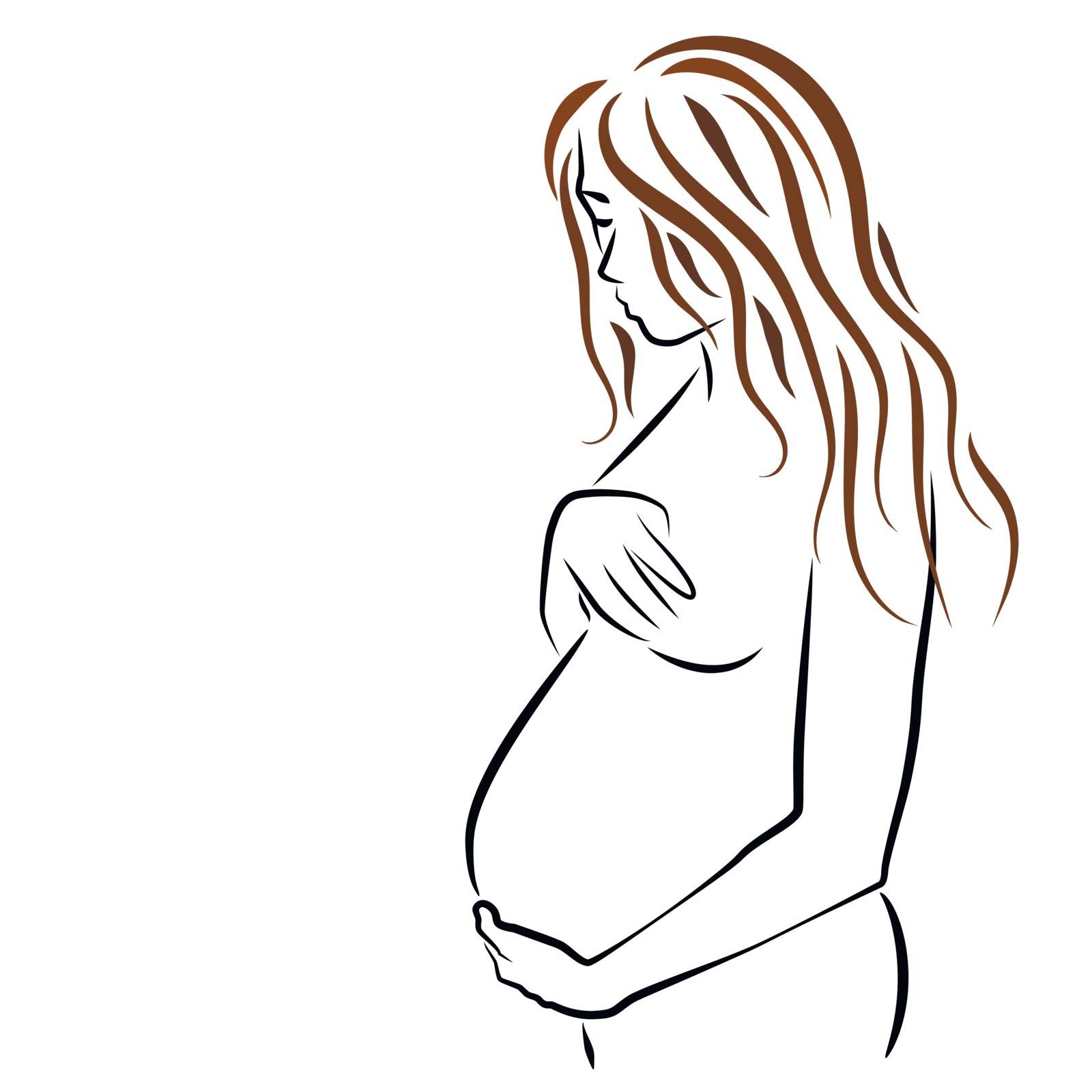 A pregnant woman holding her belly, vector art