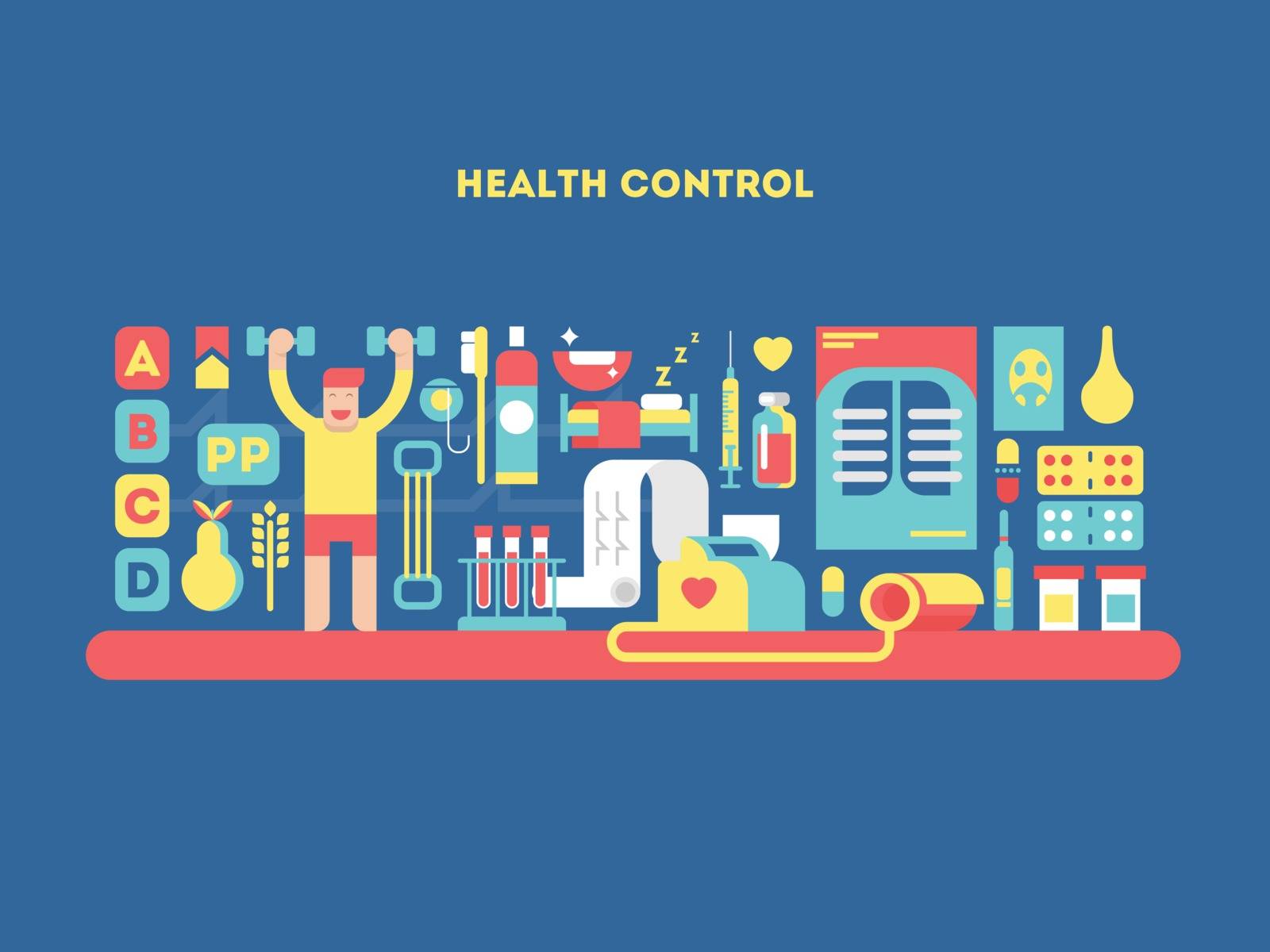 Health control design concept. Care healthcare, medicine healthy technology, vector illustration
