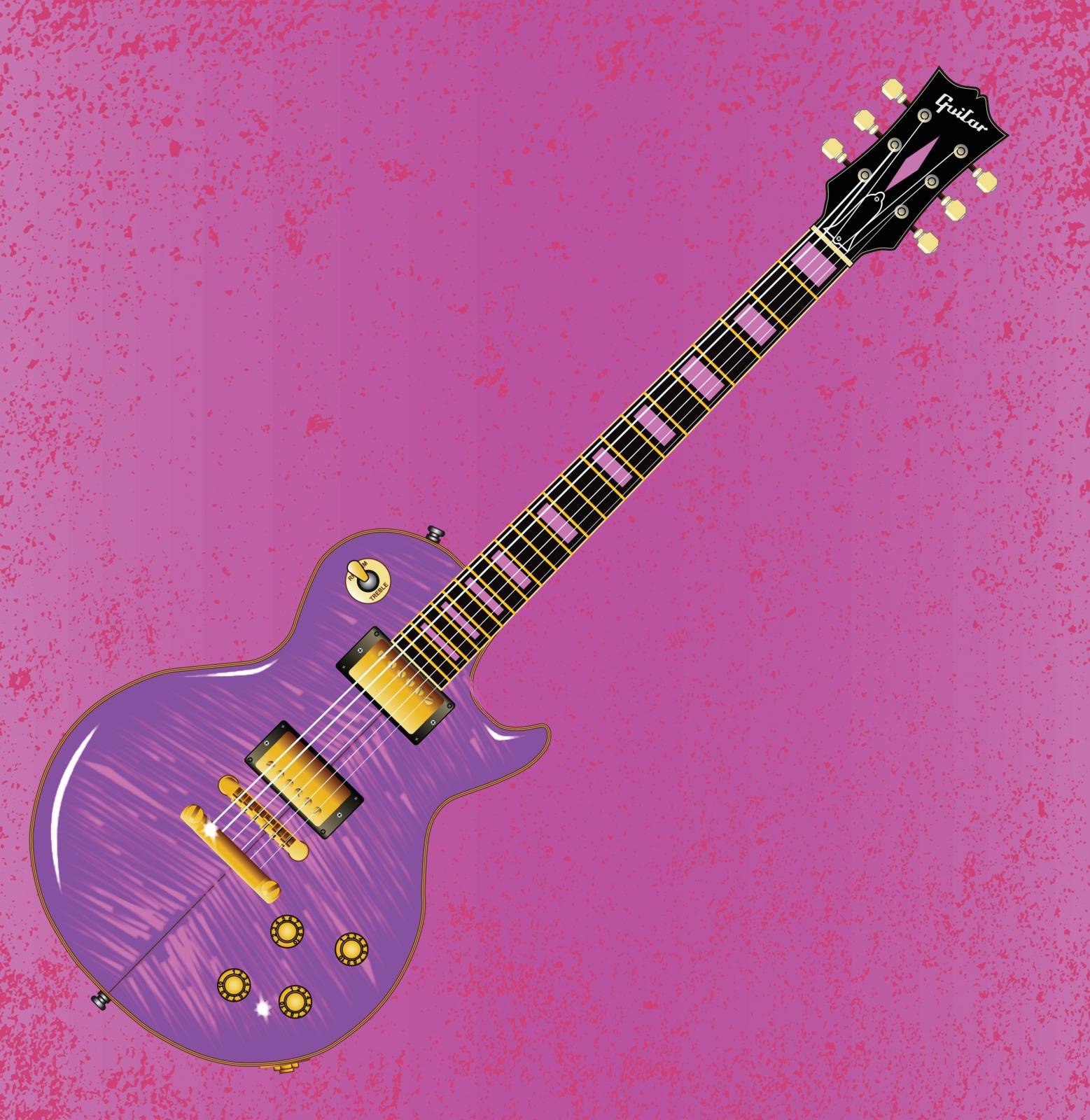 A pink feline electric guitar with grunge style background