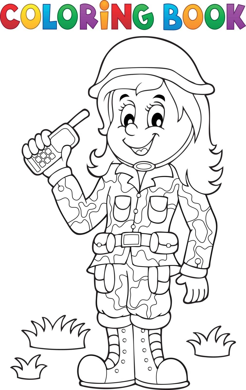 Coloring book female soldier theme 1 by clairev