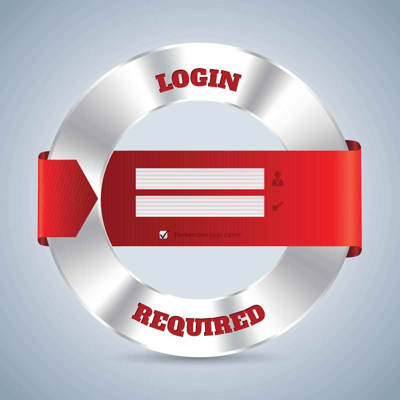 Metallic access login screen with red ribbon design