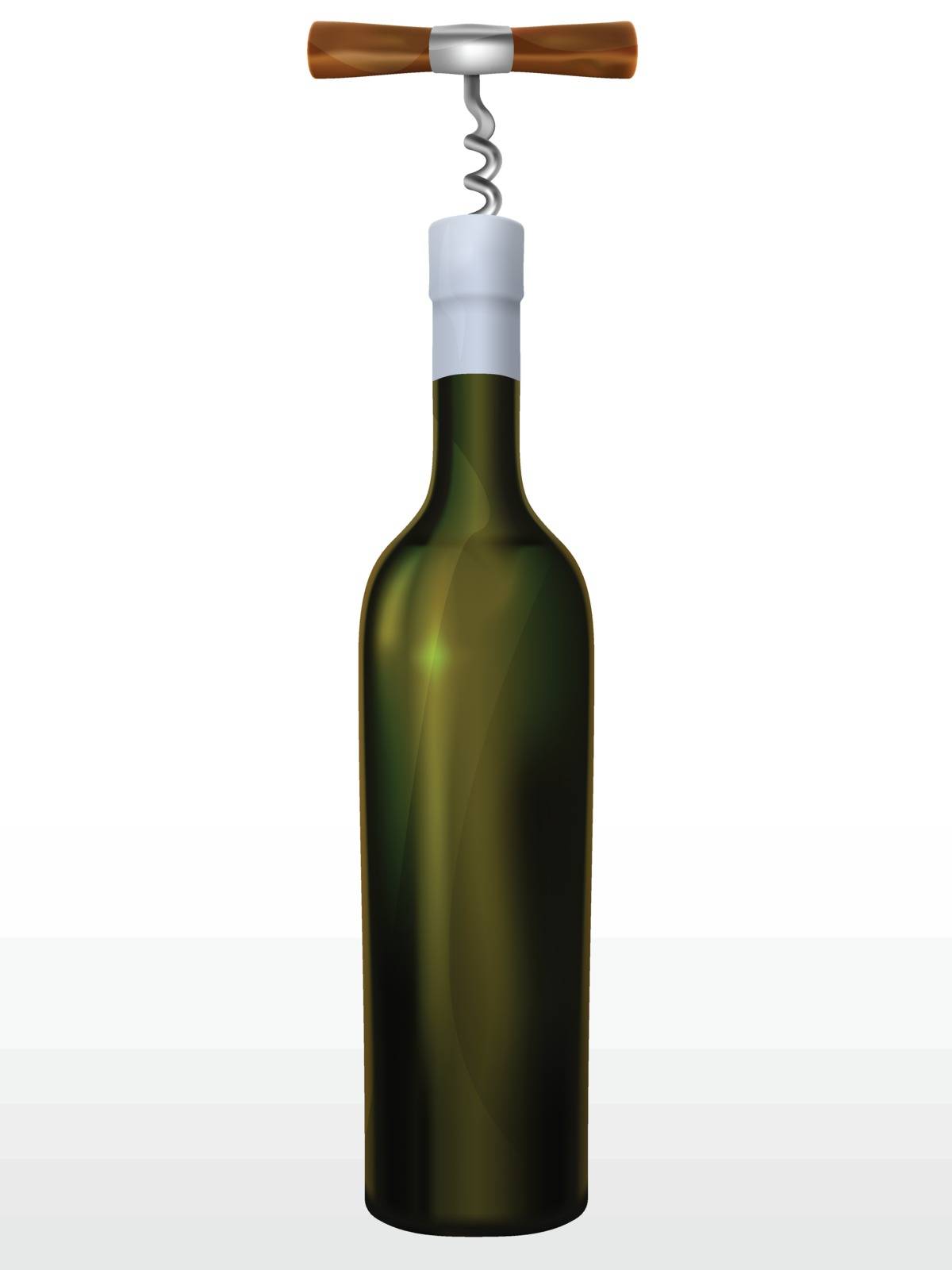 Bottle of wine and corkscrew in a vector mesh gradient