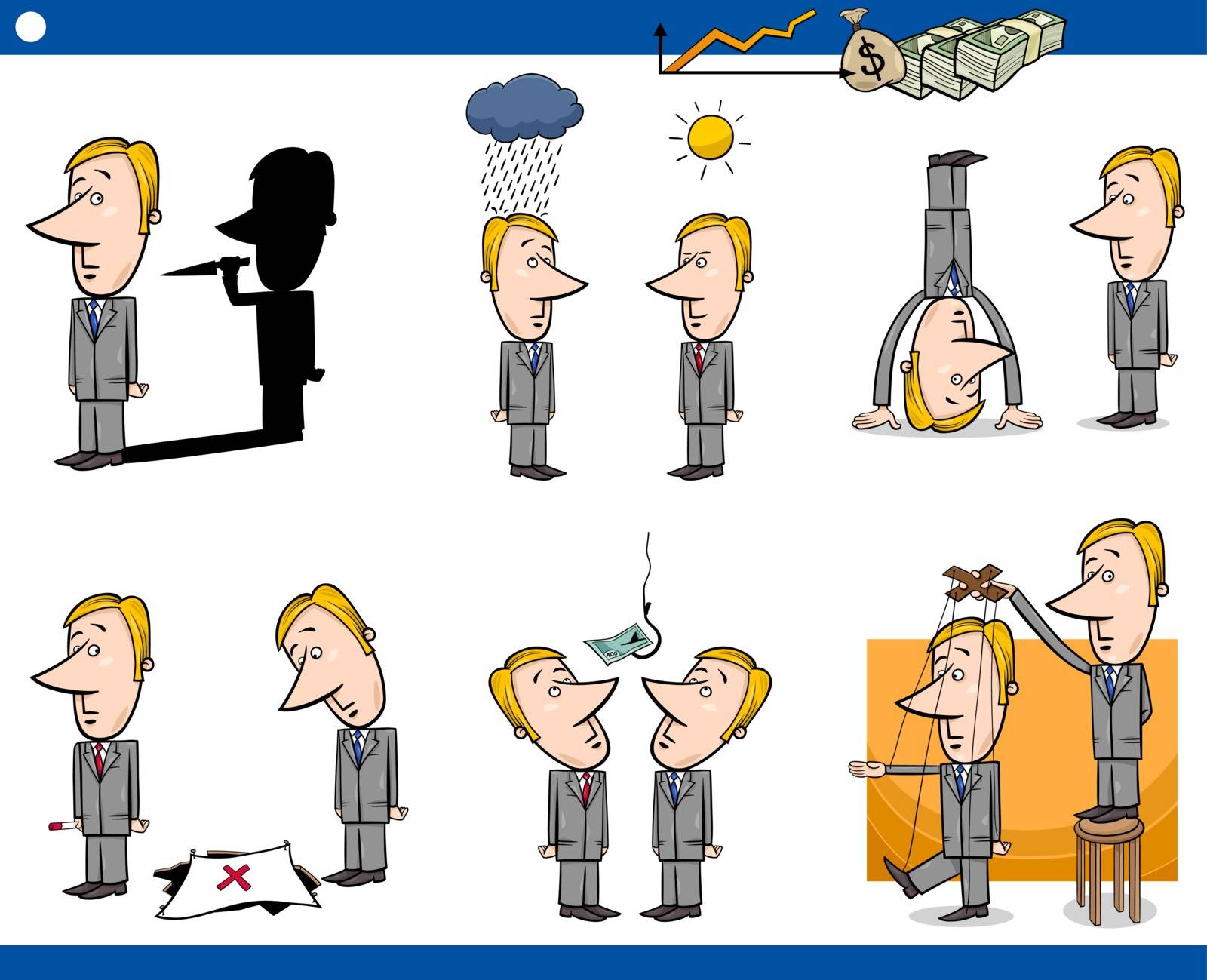 Concept Cartoon Illustration Set of Business Metaphors with Businessman Characters