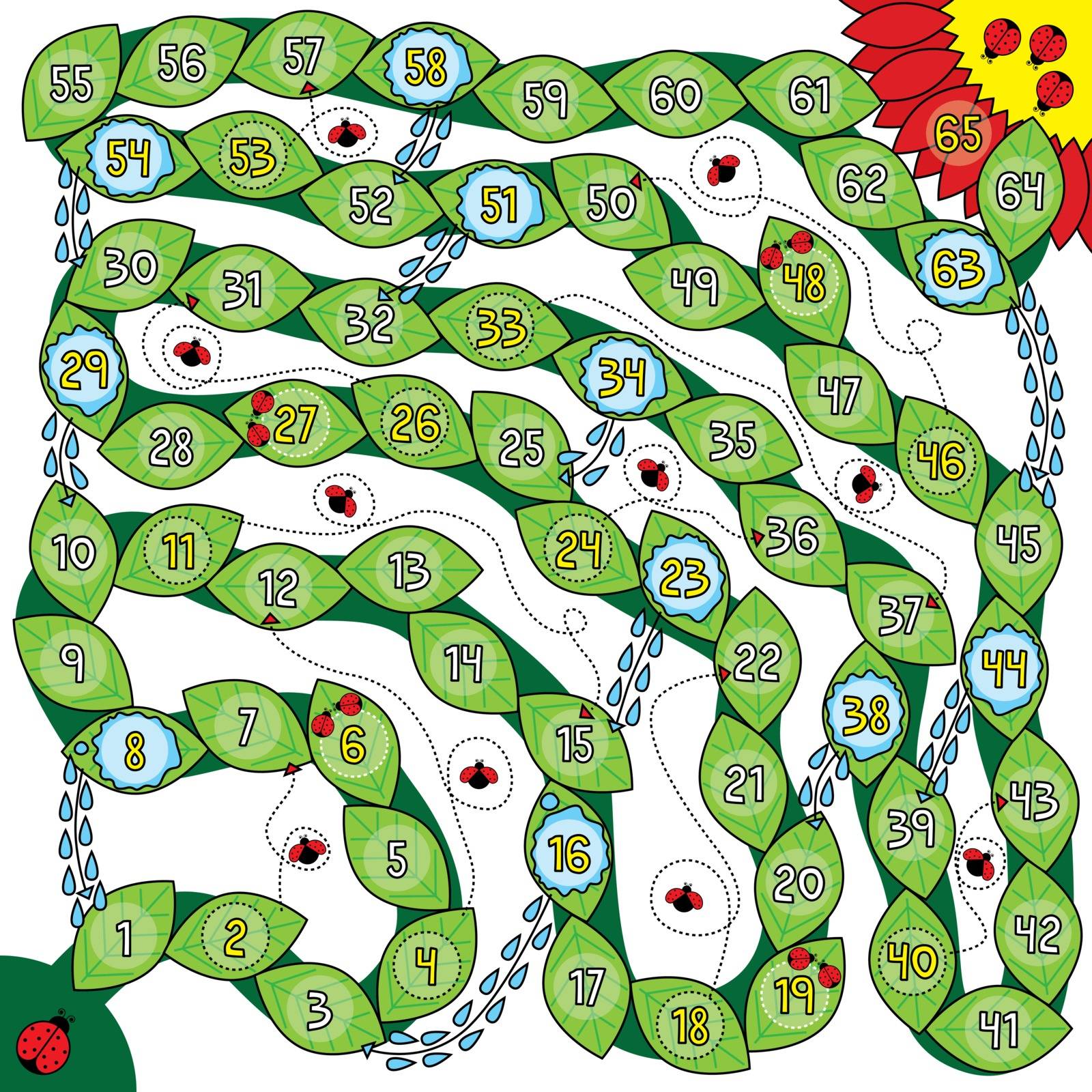 Illustrated ladybug board game with numbers