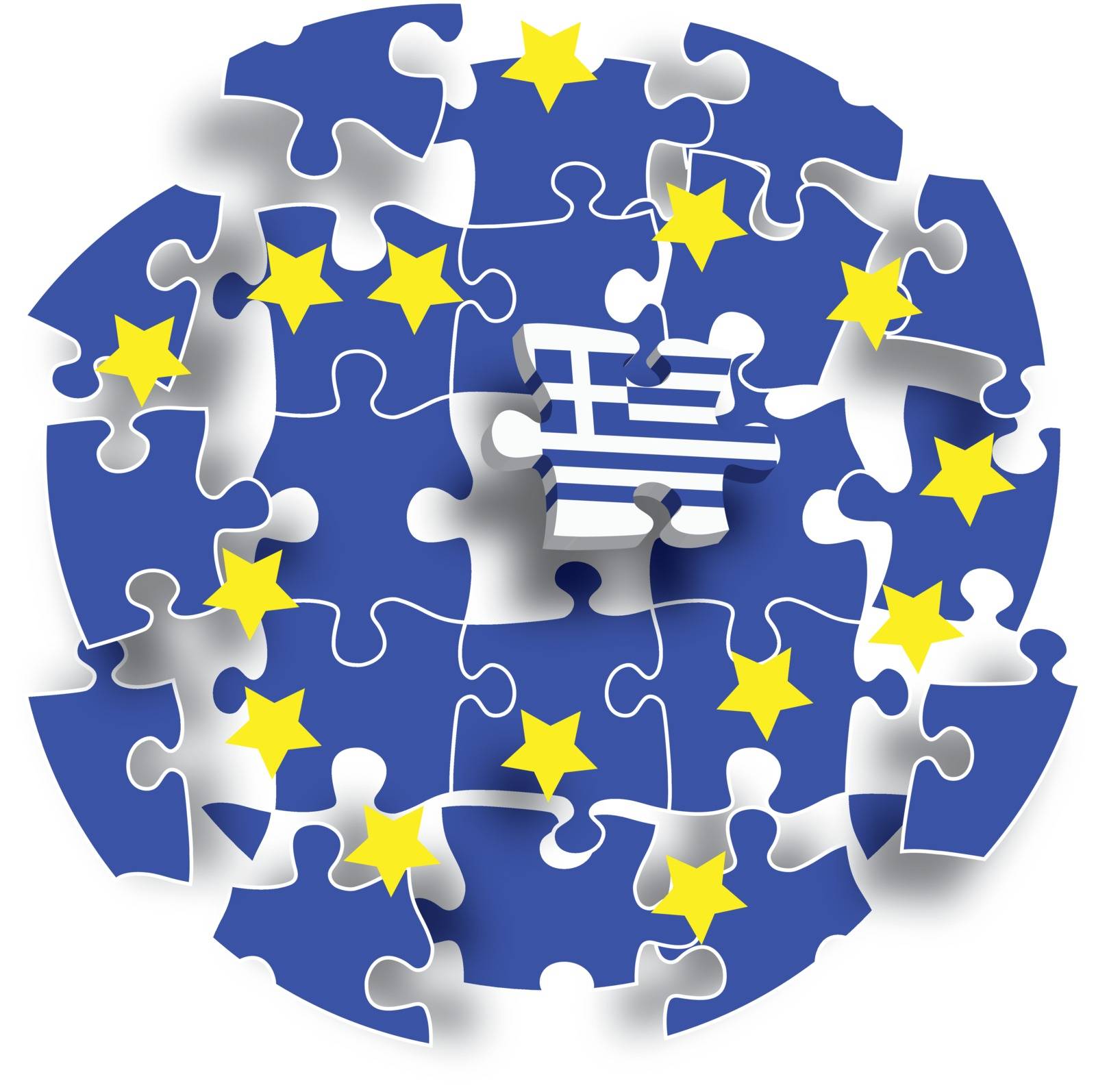 Jigsaw puzzle showing Greece removed from the European Union. Vector illustration Eps 10