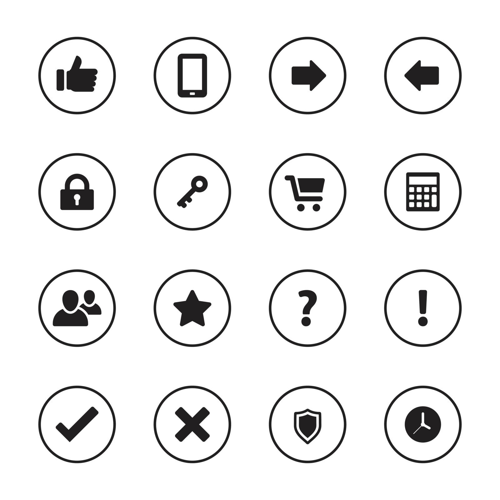 black flat miscellaneous icon set with circle frame for web design, user interface (UI), infographic and mobile application (apps)