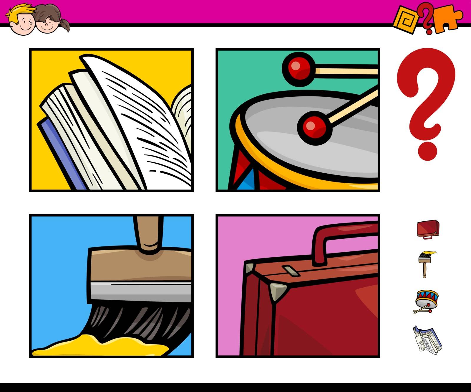 Cartoon Illustration of Educational Activity for Preschool Children with Objects
