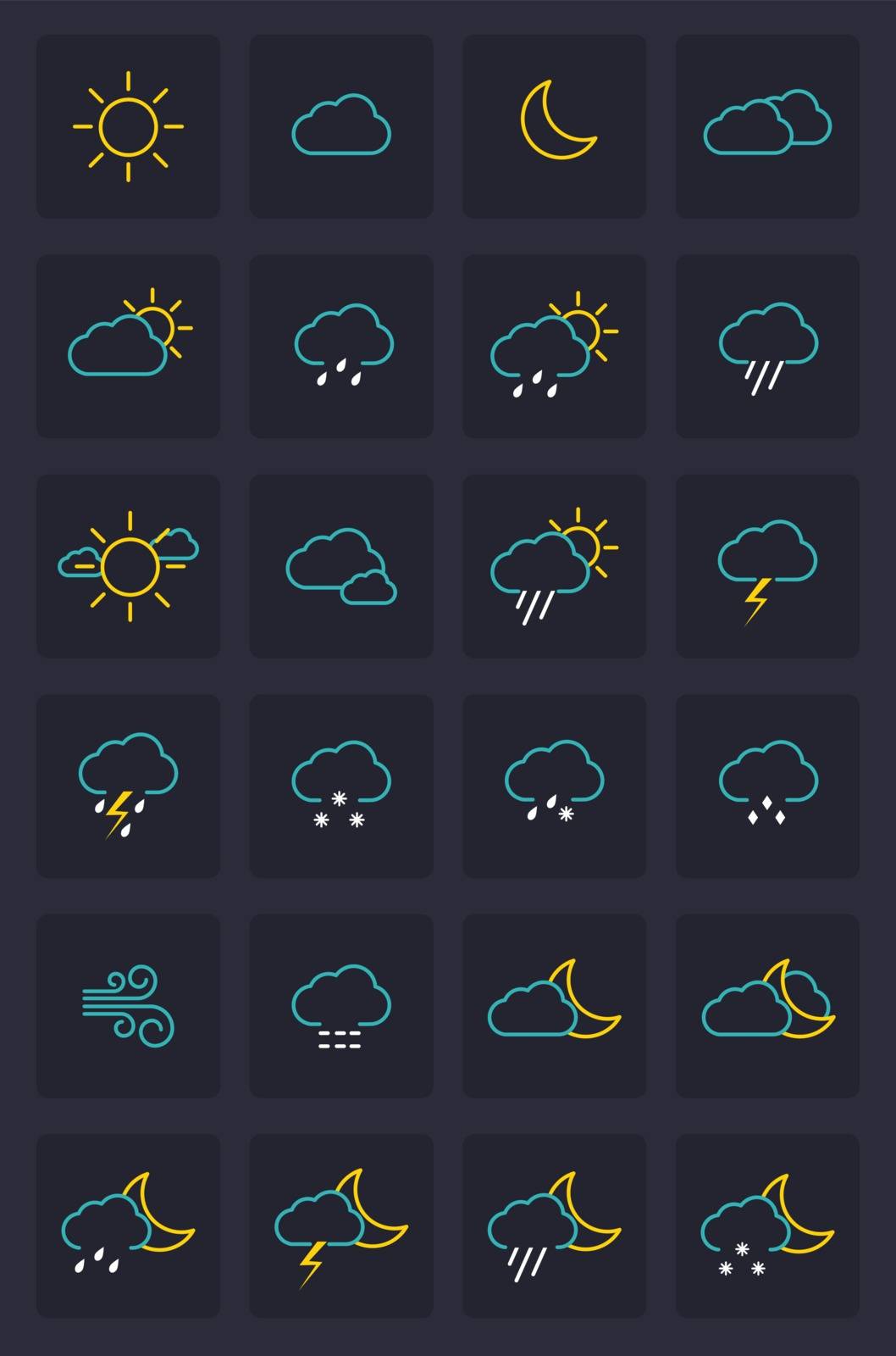 Set of Weather Icons. Flat Design Style.