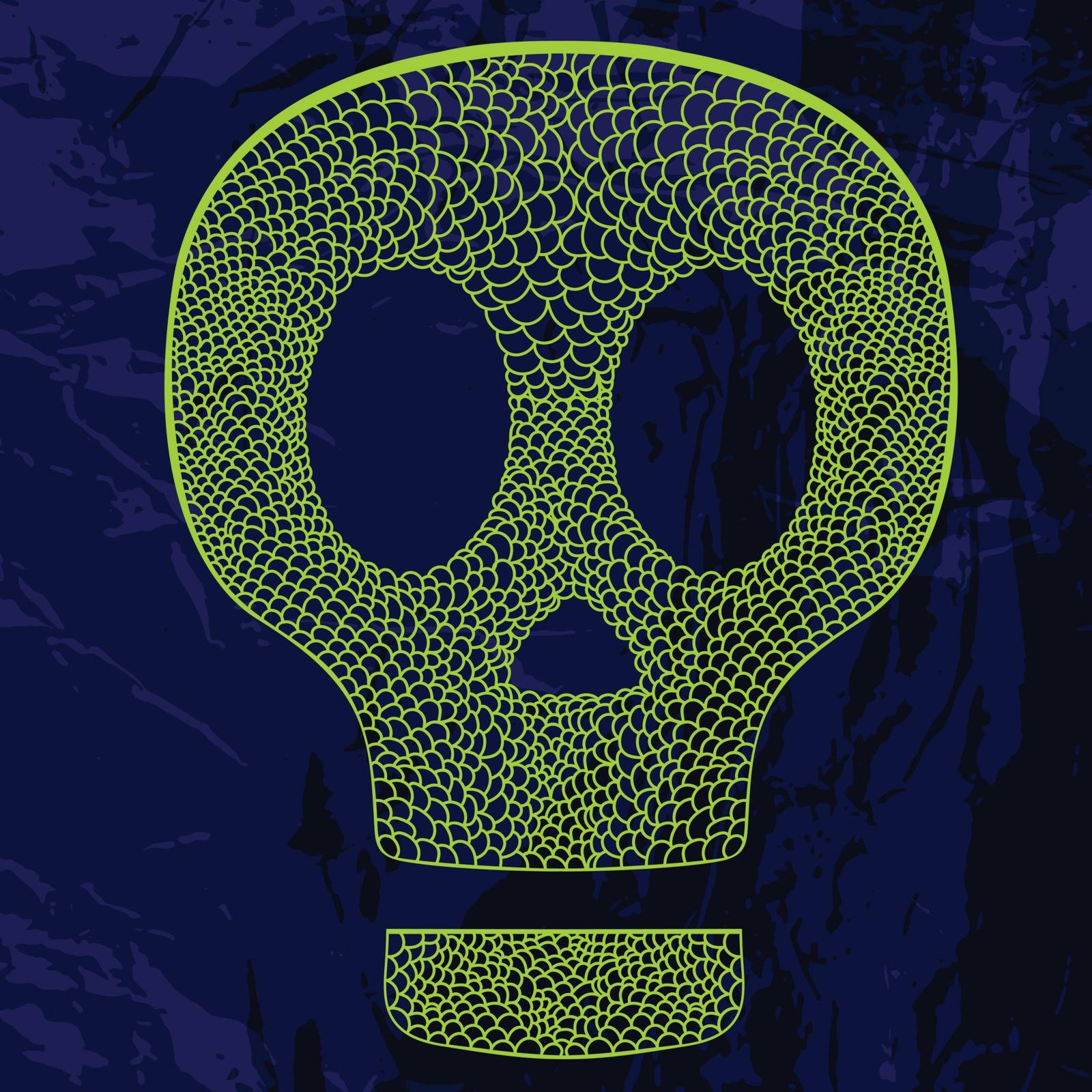 Vector decorative skull on grunge background. Psychedelis kull 
