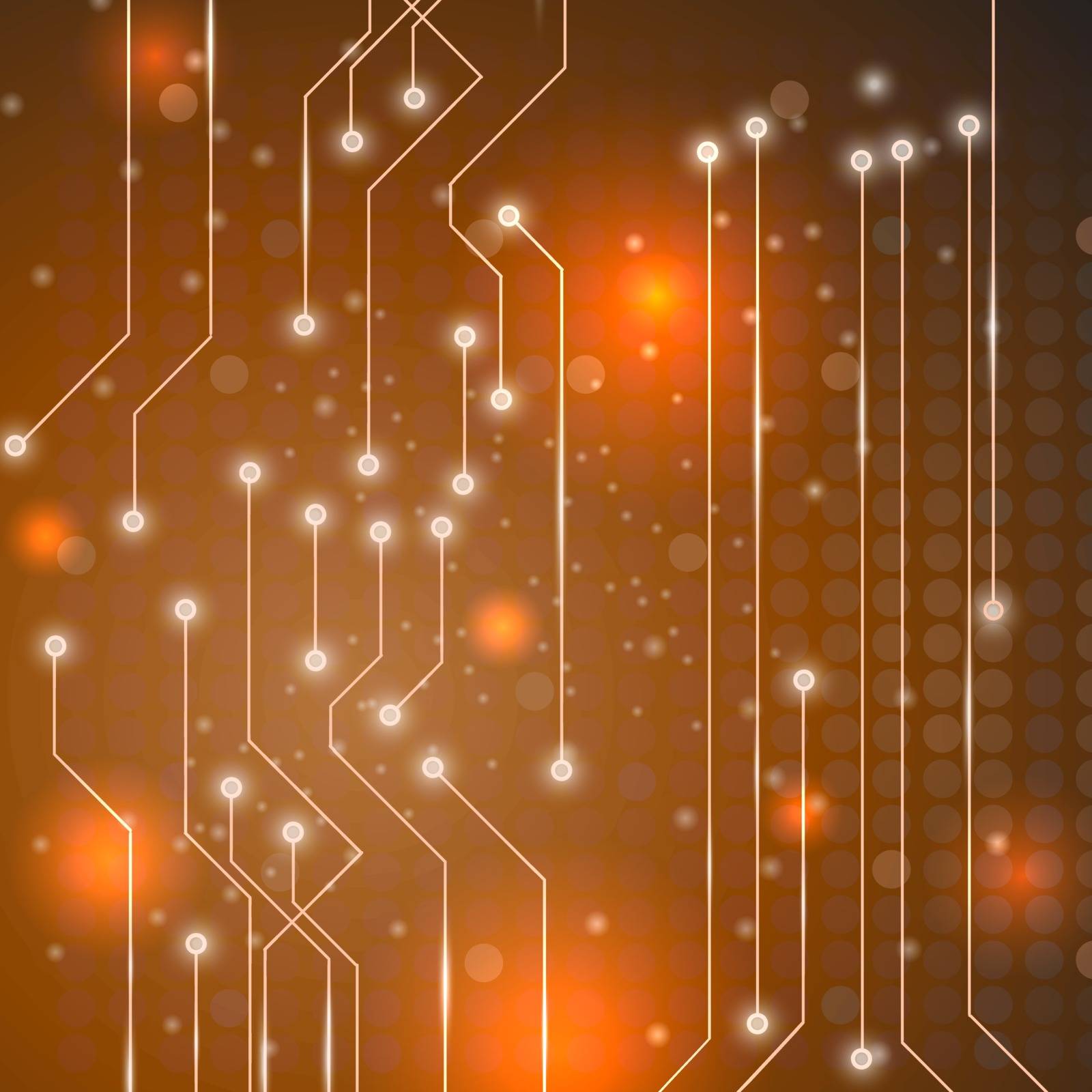 Modern Computer Technology Orange Background. Circuit Board Pattern. High Tech Printed Circuit Board