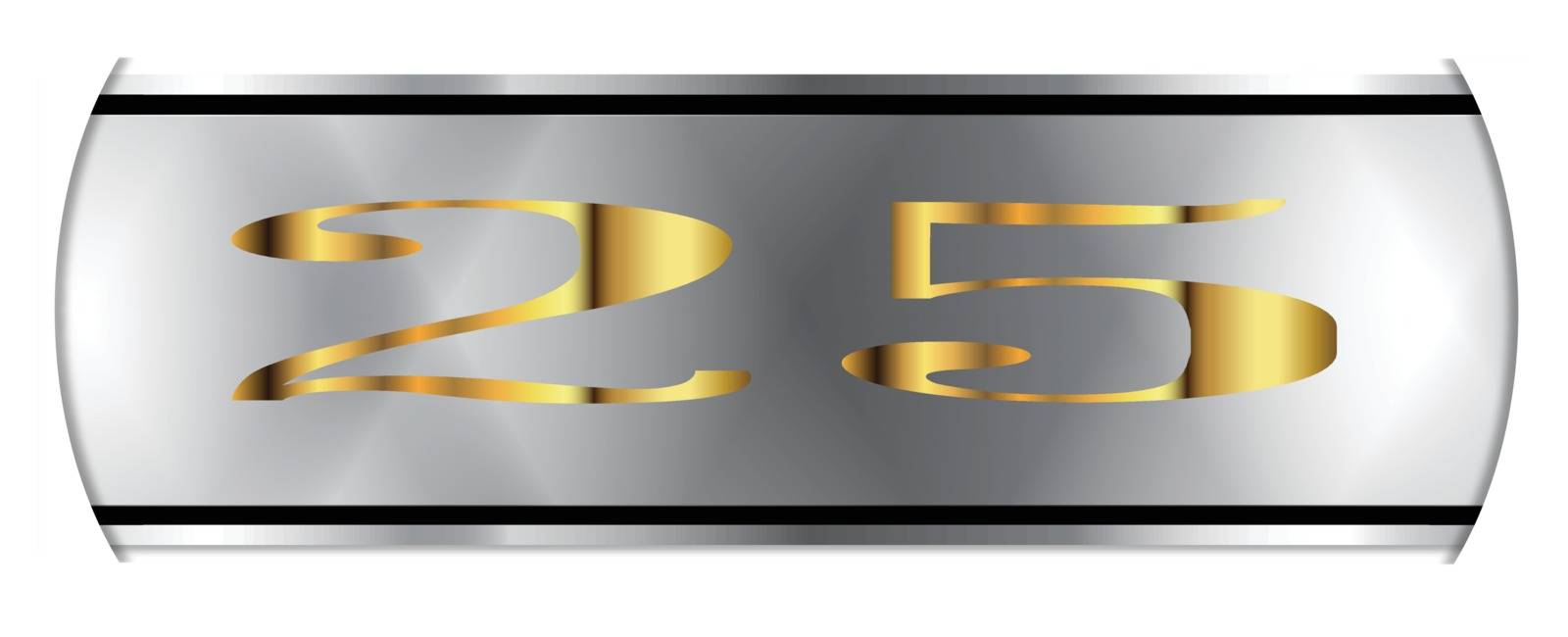 A silver and gold 25 banner over white
