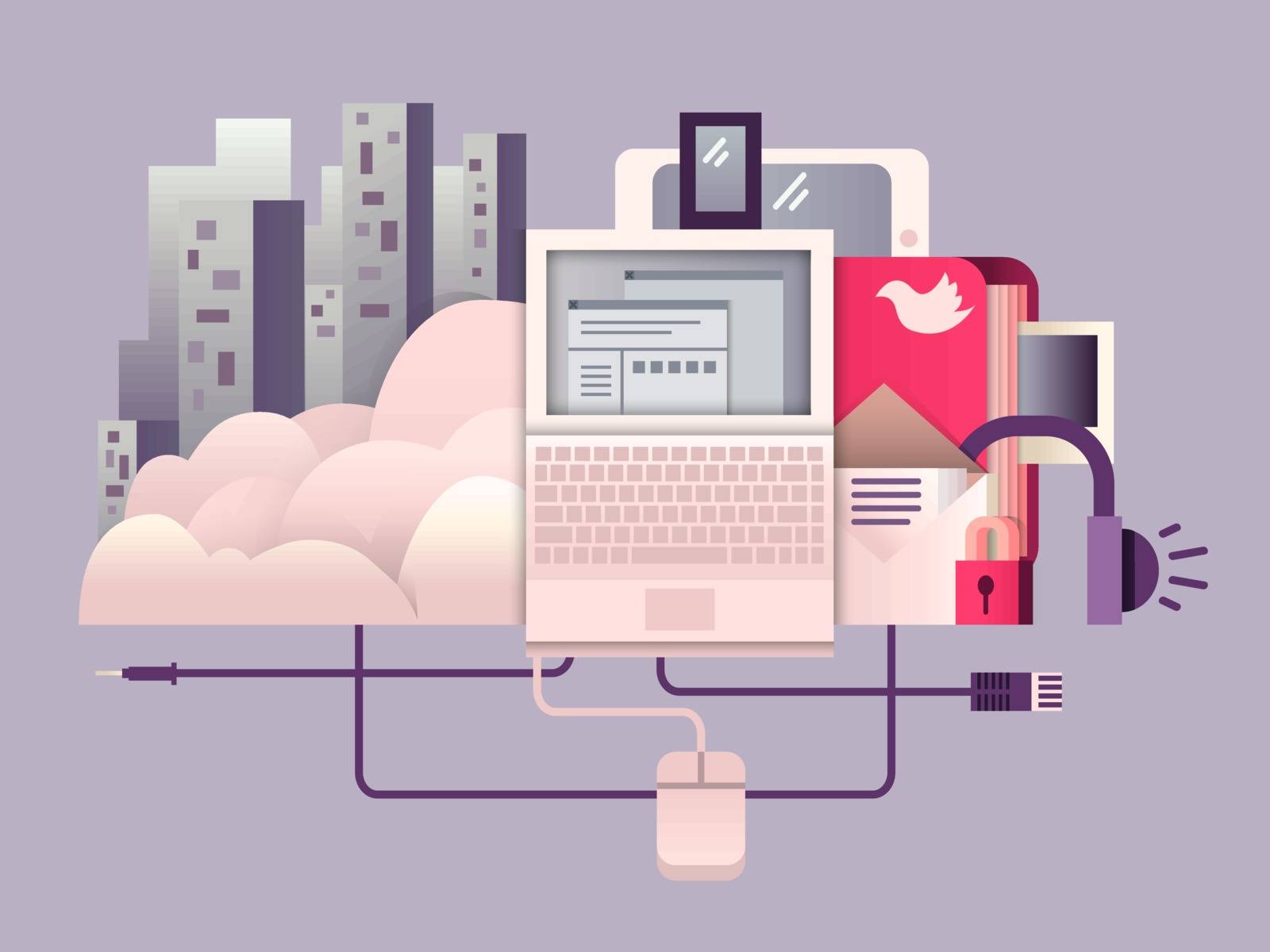 Cloud hosting design flat. Technology web computing, connection internet, cloud data storage, vector illustration
