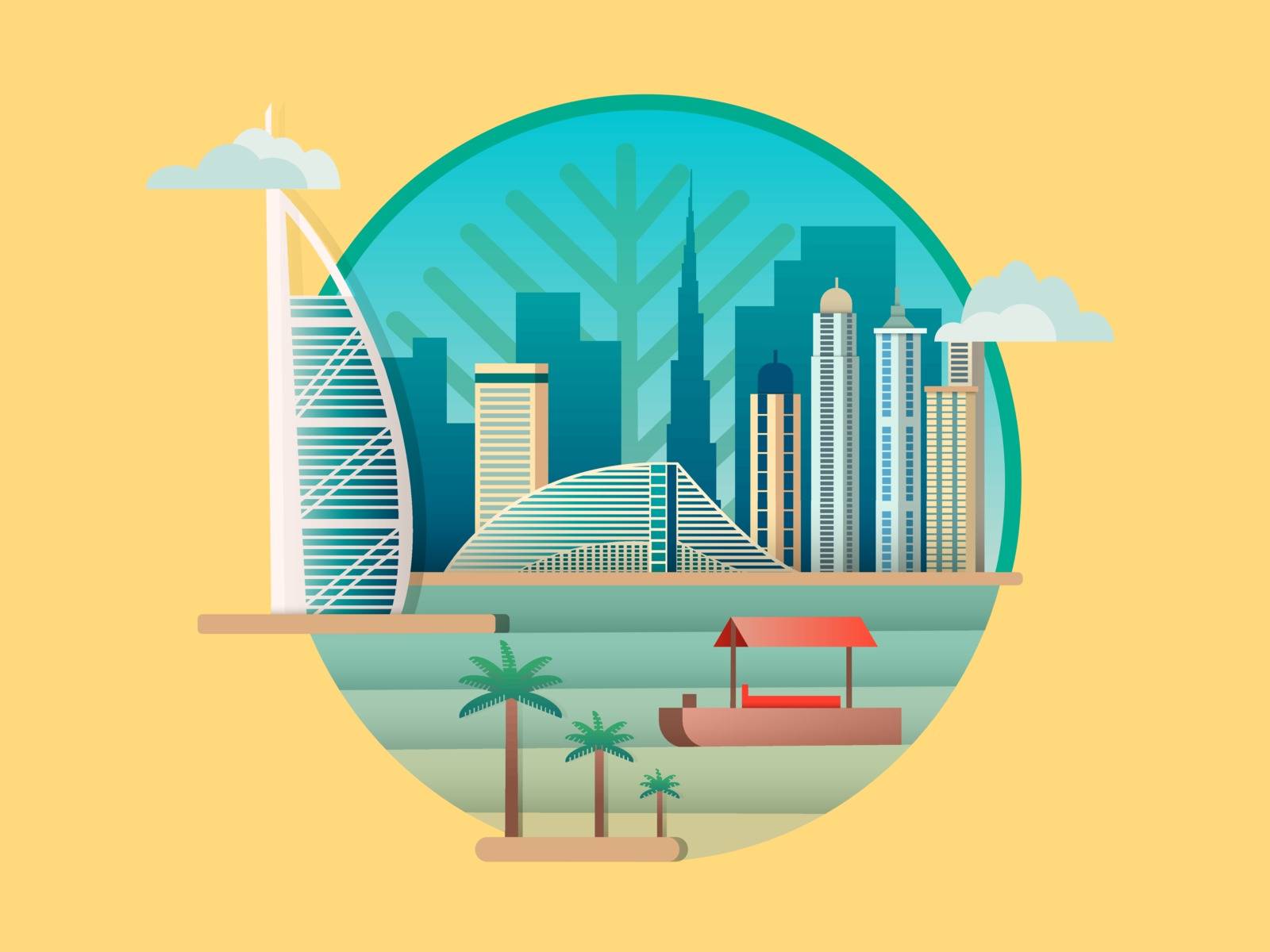 Dubai city building icon. Skyscraper city, tower architecture emirates, vector illustration