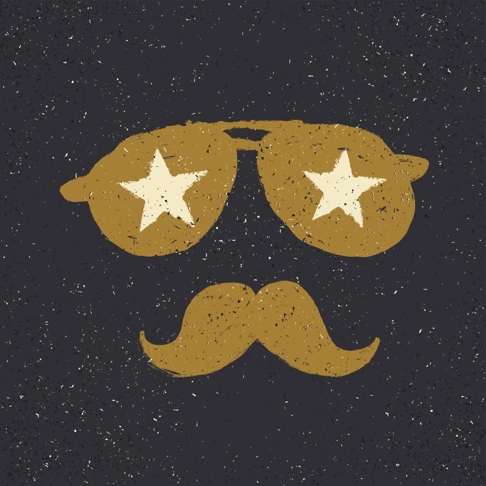 Sunglasses with stars and moustache. Tee print design template by pashabo