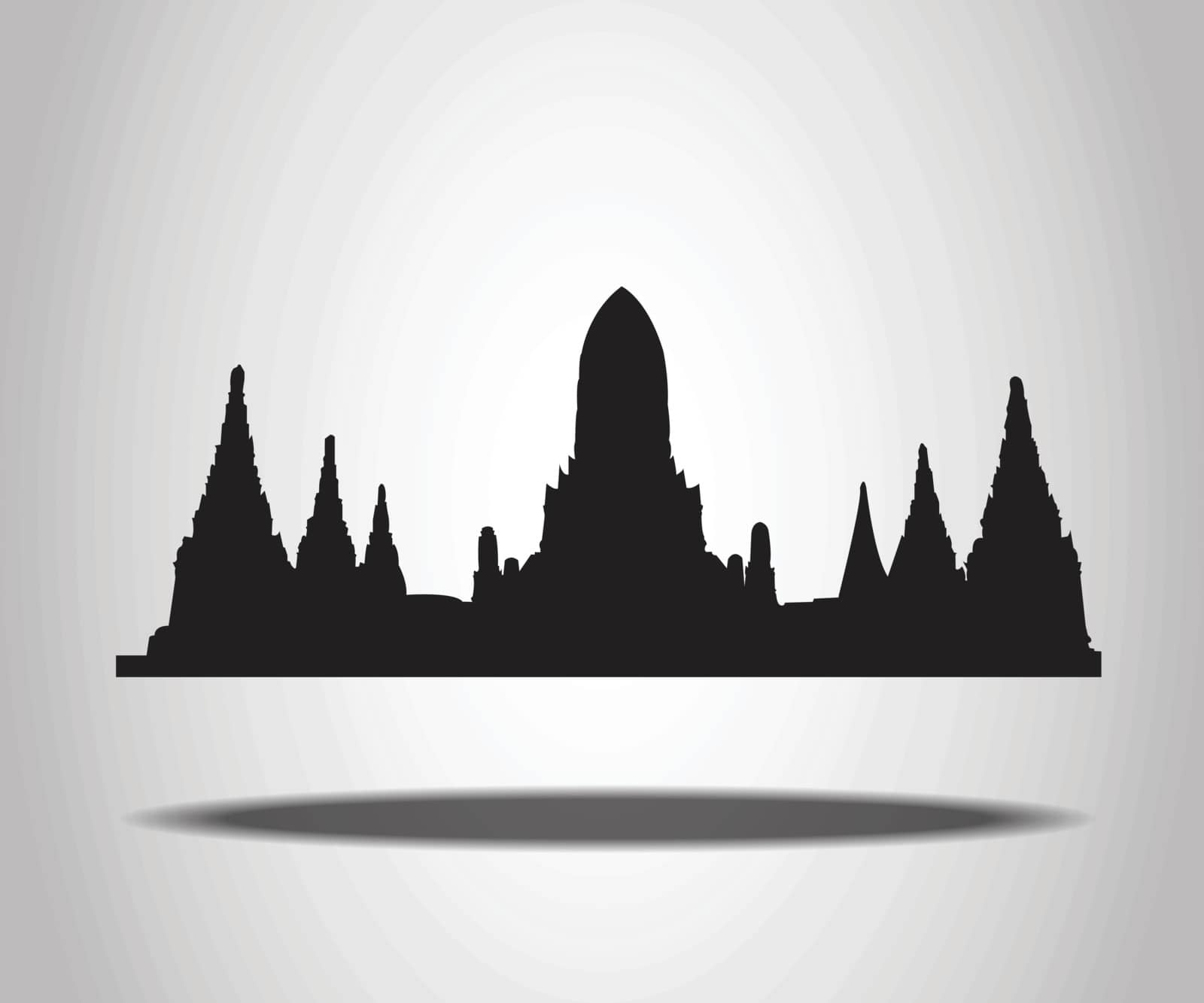 Thai Temple Silhouettes on the white background
