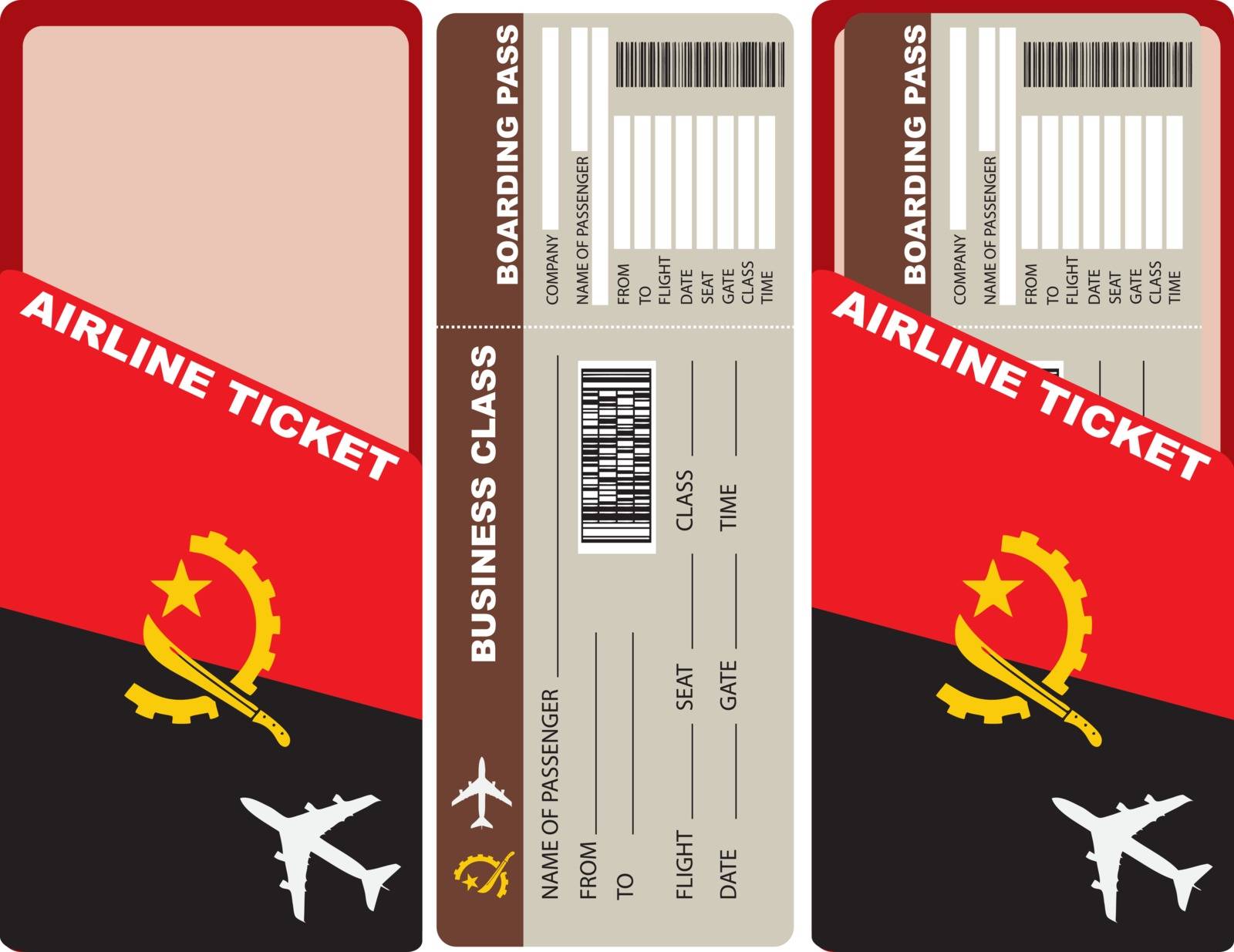 Business Class Flight departing flights to Angola. Ticket included with the envelope and the authentic character of the country.