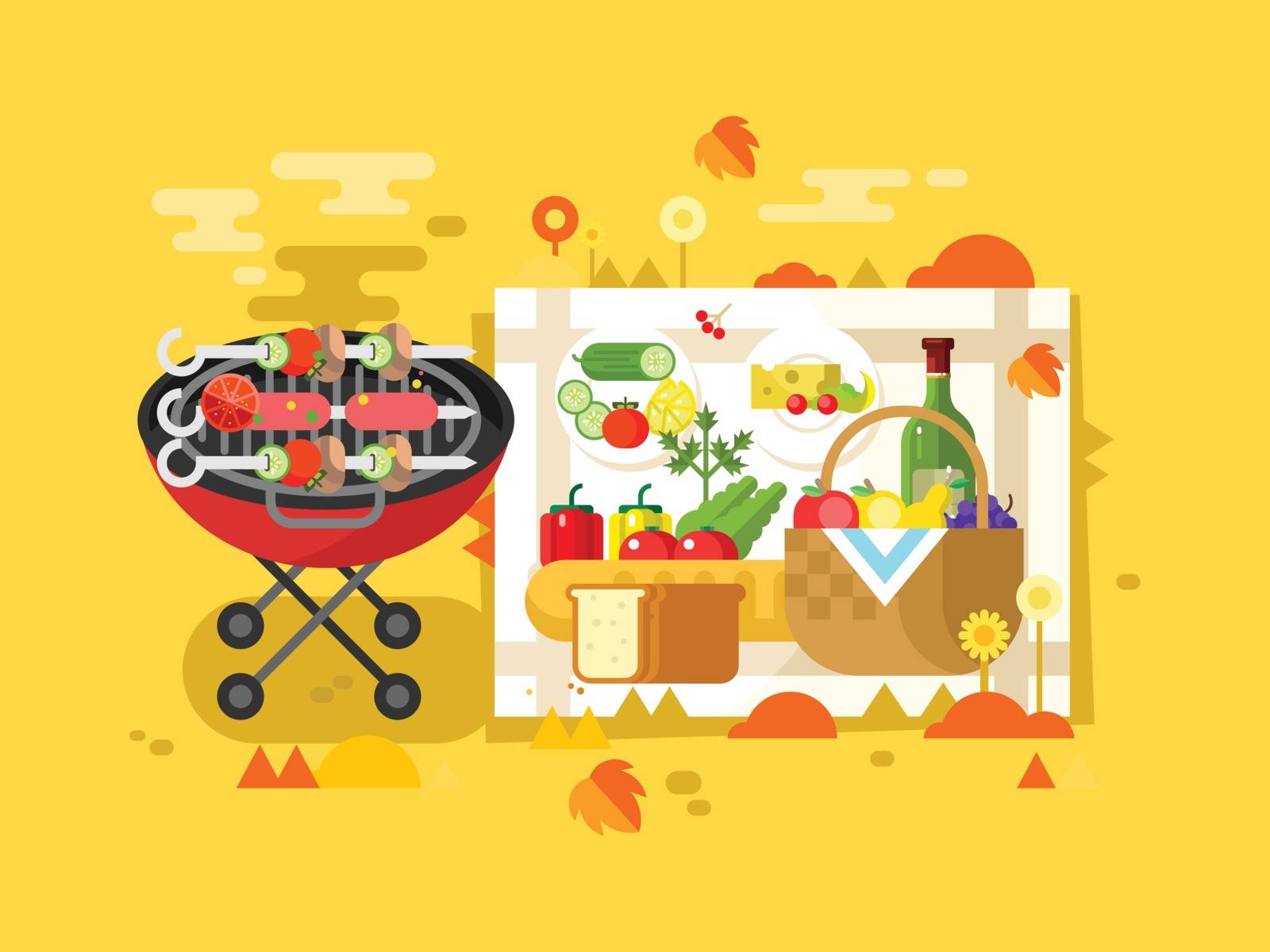 BBQ party design flat. Grill picnic and barbecue hot meat. Vector illustration