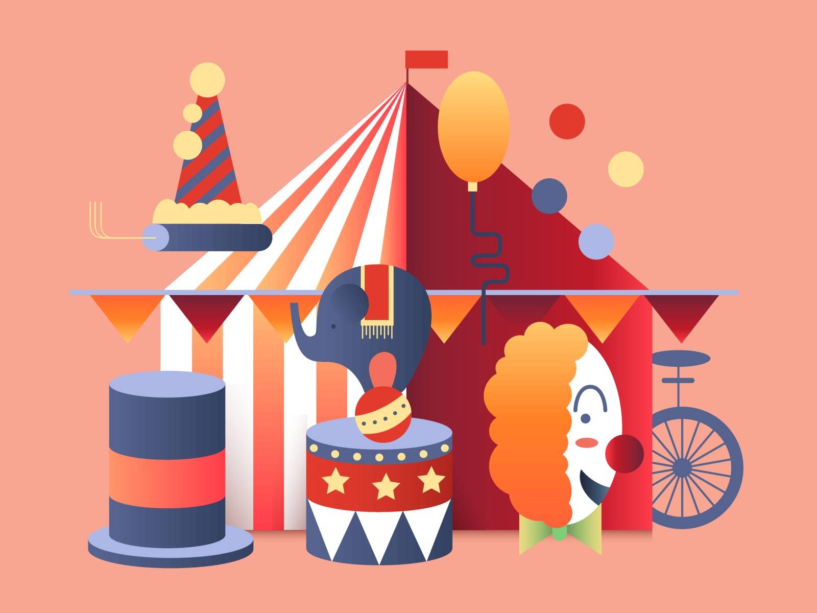 Circus tent design. Festival entertainment, carnival amusement, fun show event. Vector illustration