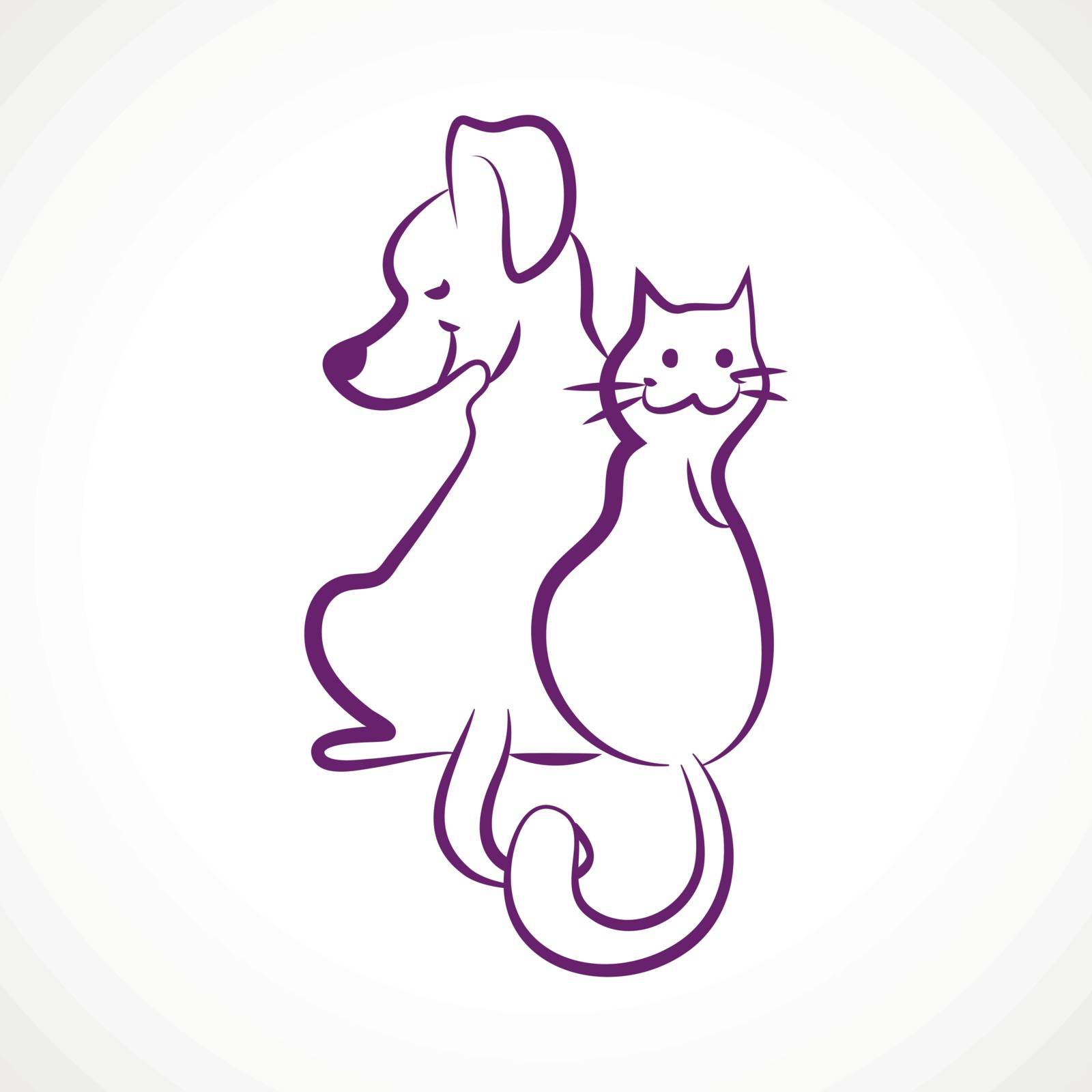 cat and dog - freehand vector illustration