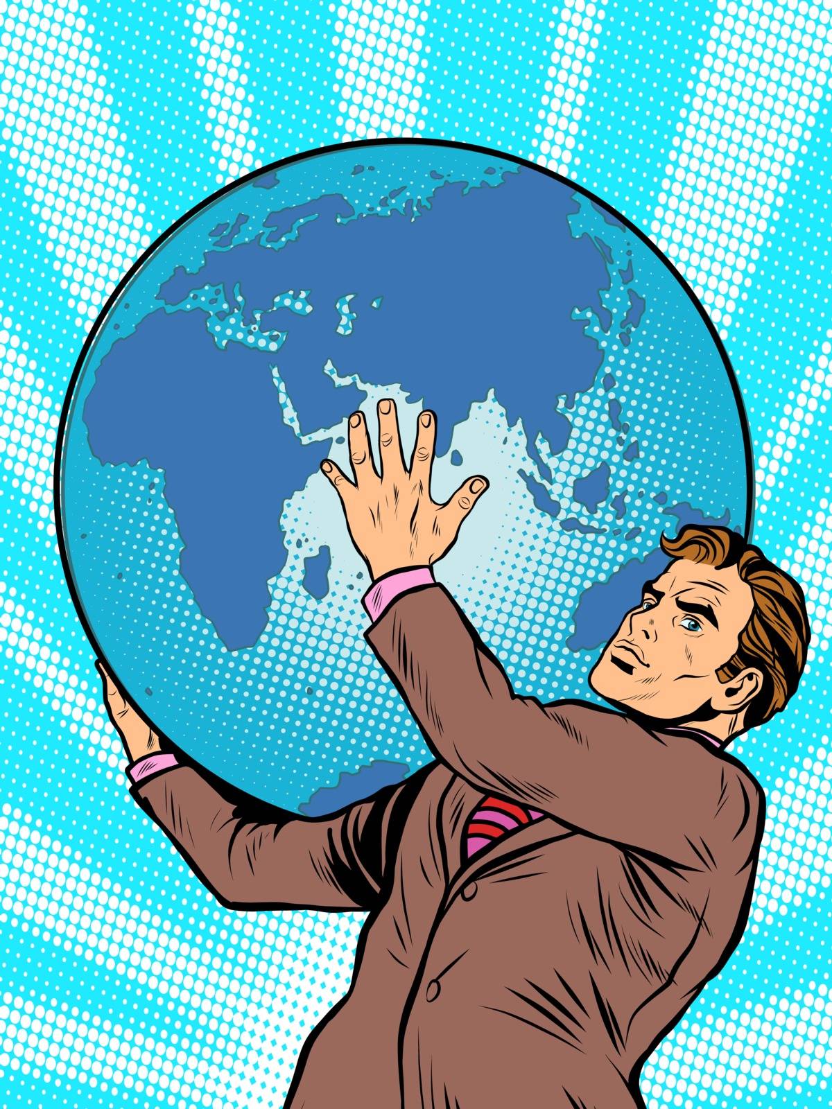Businessman Titan Atlas holds the Earth by studiostoks