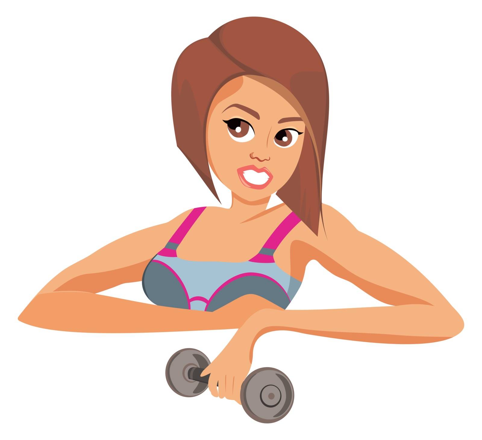 Cartoon attractive slim female workout with dumbbells