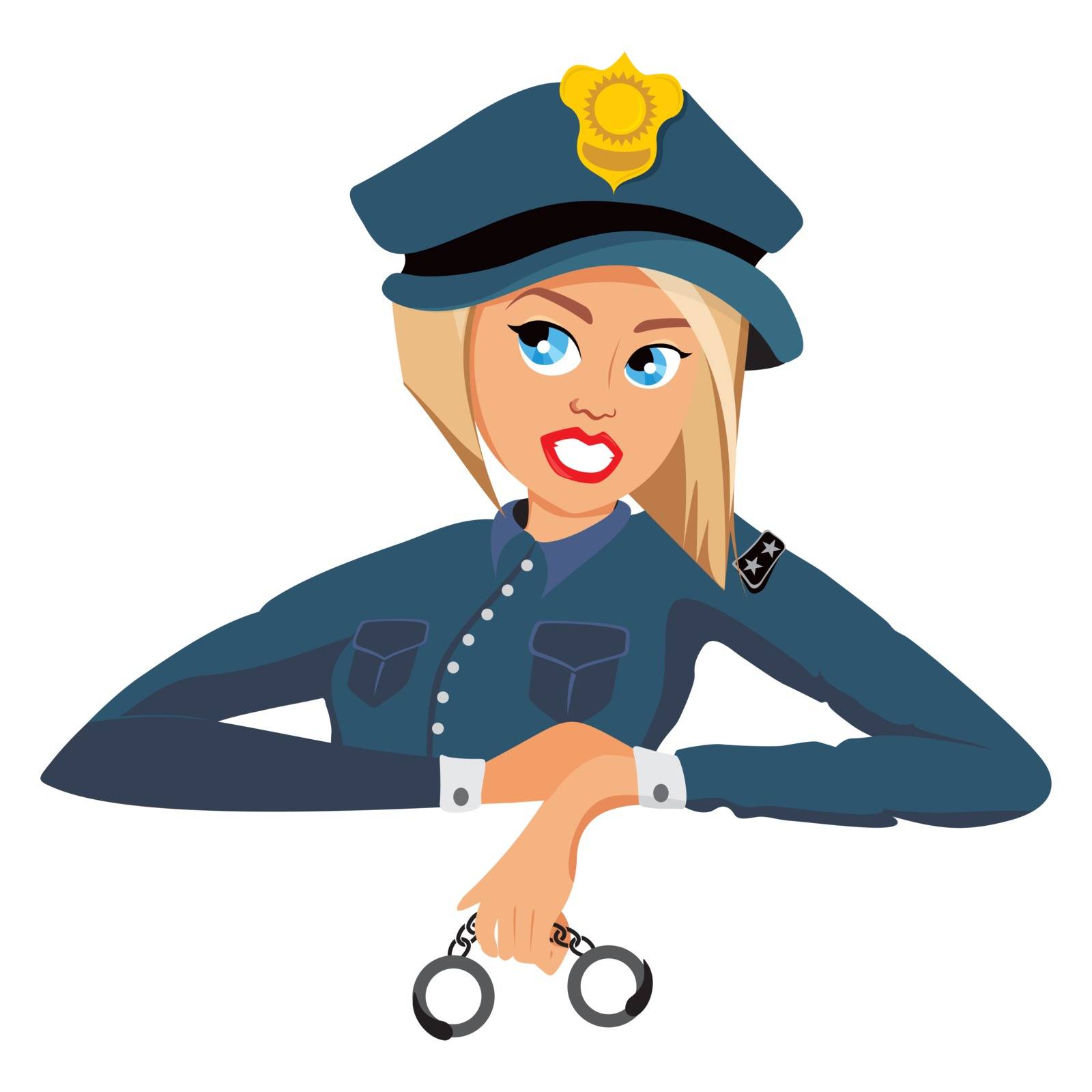 Cartoon female police worker with handcuffs
