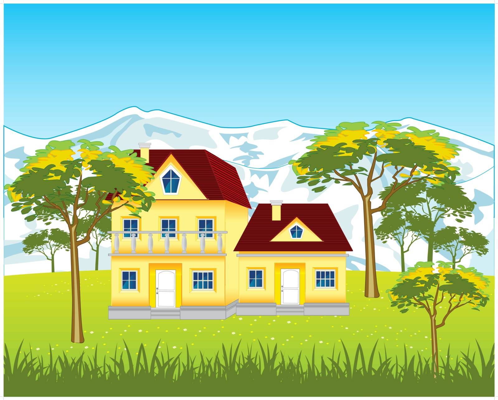 The Lodges in rural terrain on nature.Vector illustration