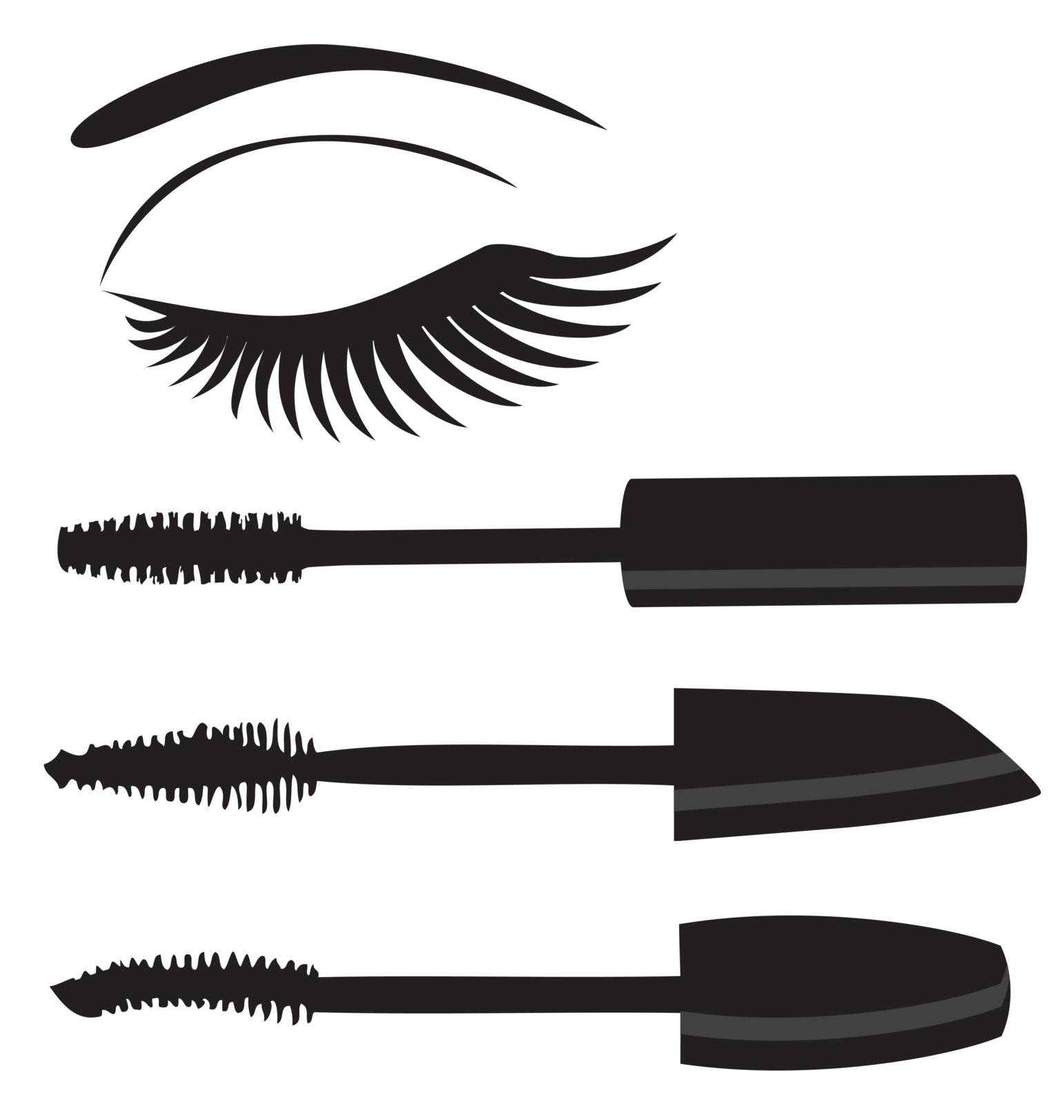 vector illustration of make up mascara and eye with long lashes