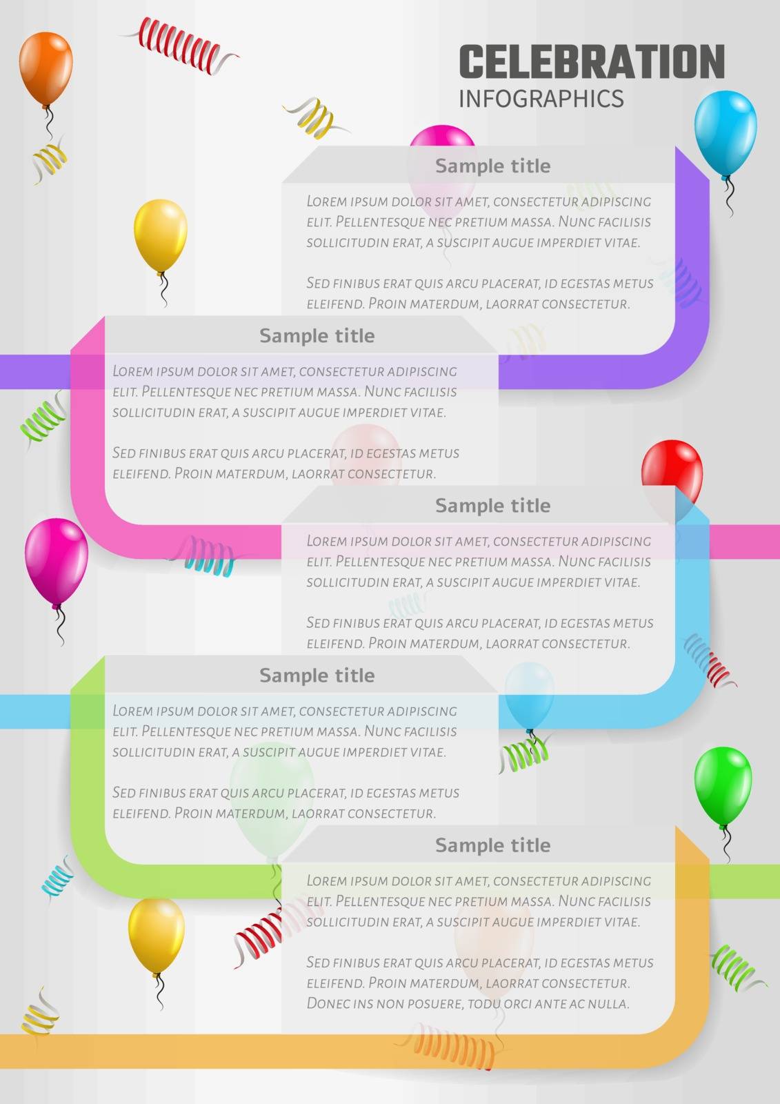 celebration infographics with balloons and sampletext, vector