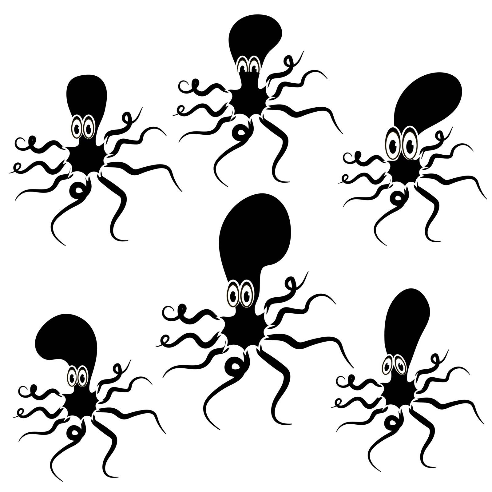 Set of Cartoon Octopus Silhouettes by valeo5