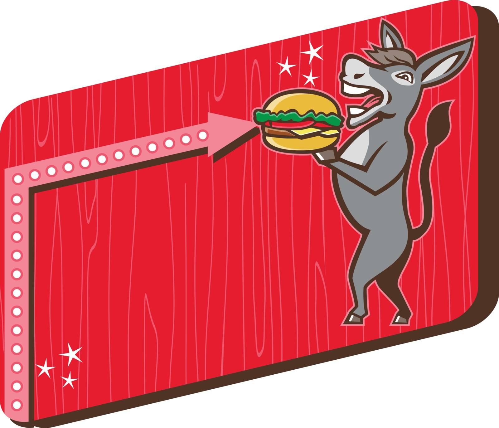 Donkey Mascot Serve Burger Rectangle Retro by patrimonio