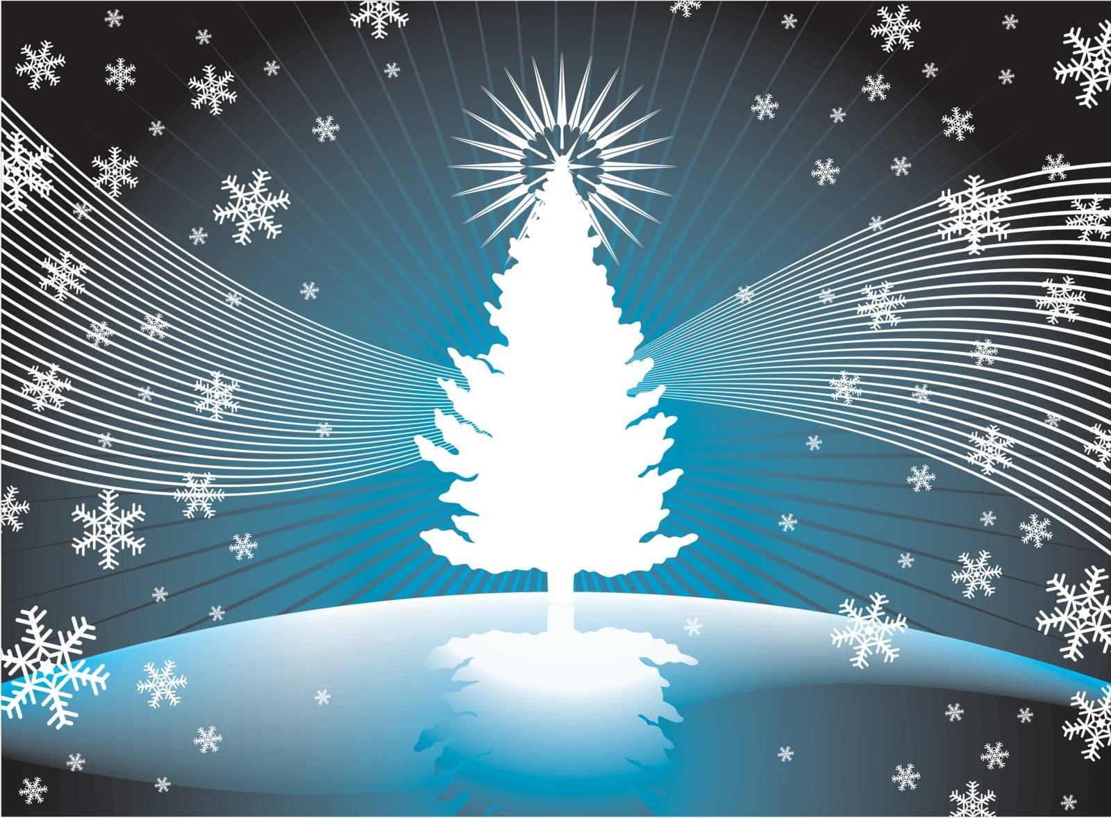 christmas tree with snowflakes blue background