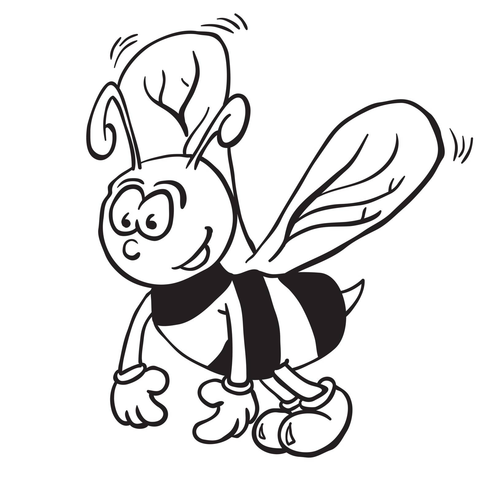 simple black and white bee cartoon illustration