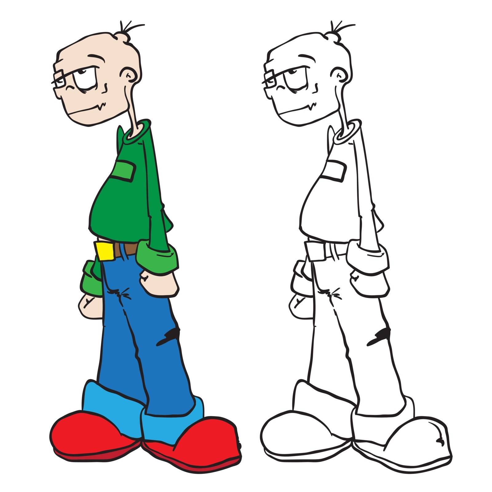 bald boy standing cartoon illustration